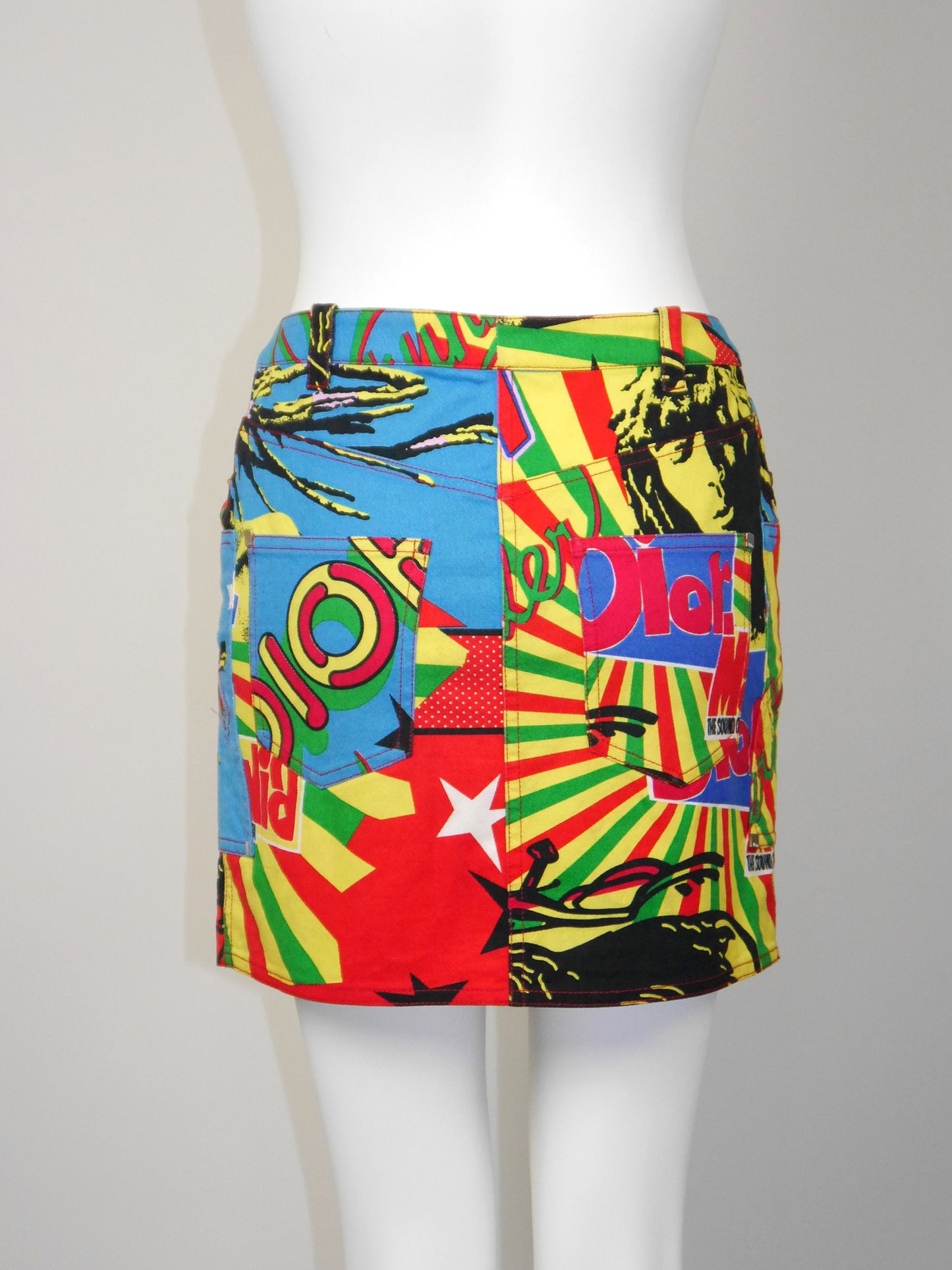 CHRISTIAN DIOR by John Galliano Spring 2004 Vintage Rasta Mania Bob Marley Mini Skirt Size S