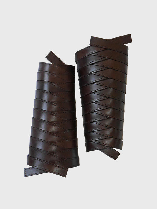 CHRISTIAN DIOR 2000s Vintage Dark Brown Leather Gladiator Cuffs