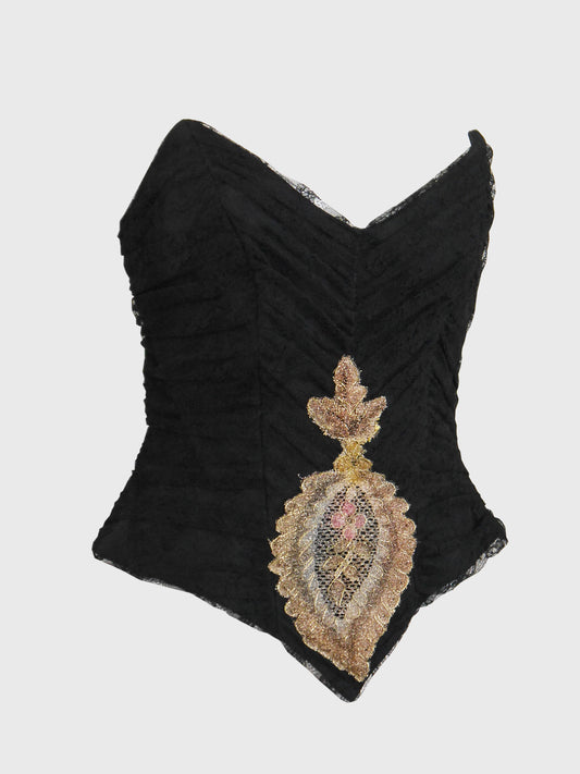 CHRISTIAN LACROIX Fall 1995 Vintage Black Lace Evening Bustier Corset Top