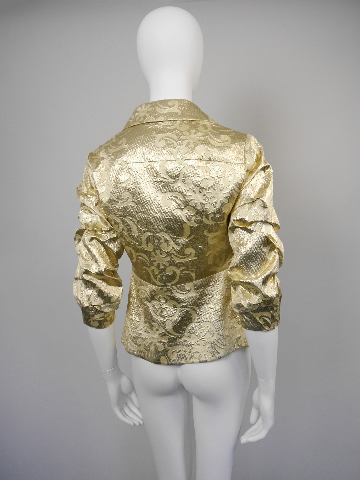 CHRISTIAN LACROIX Fall 1999 Vintage Sculptural Metallic Gold Brocade Evening Jacket Size XS