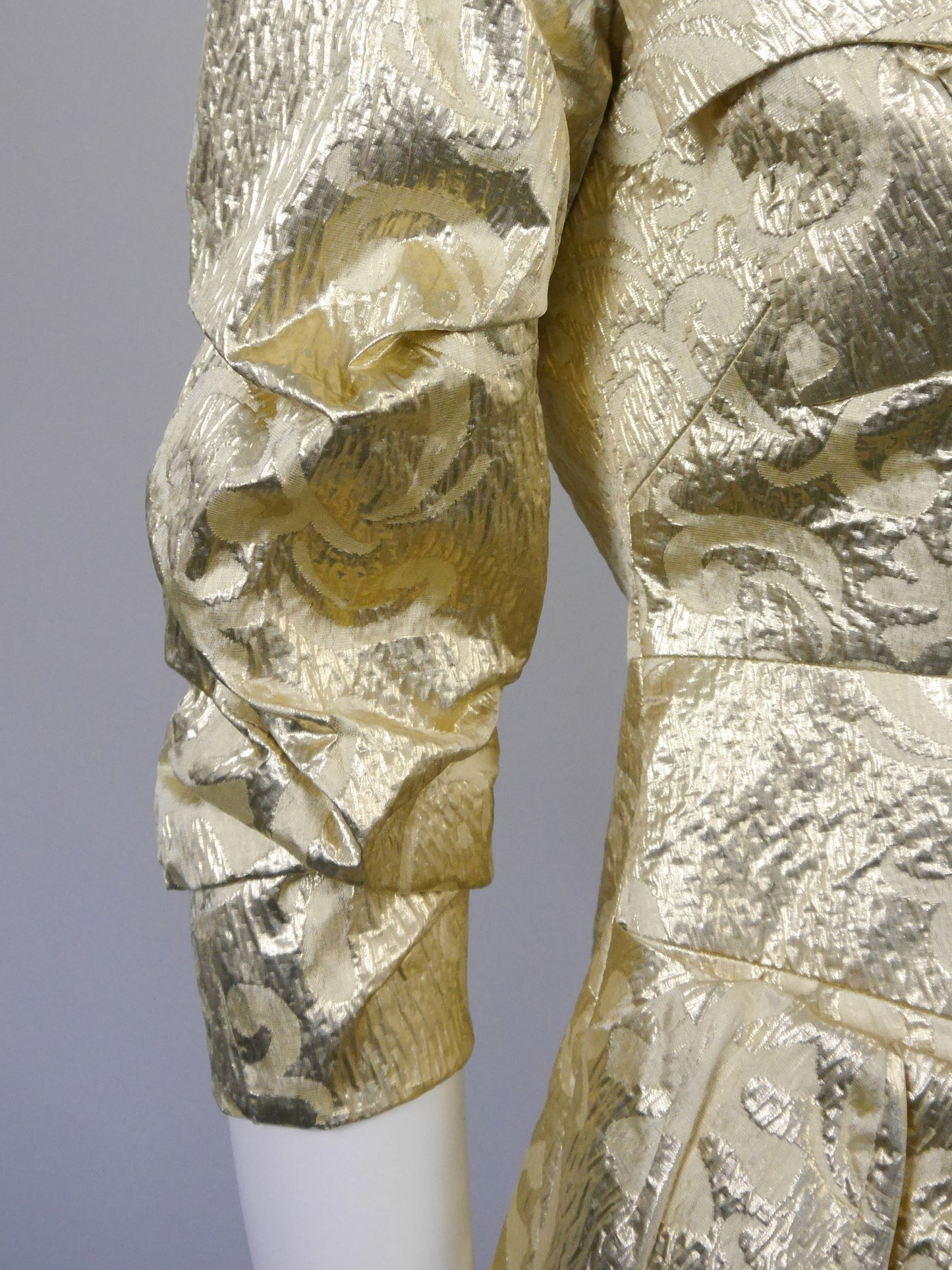 CHRISTIAN LACROIX Fall 1999 Vintage Sculptural Metallic Gold Brocade Evening Jacket Size XS