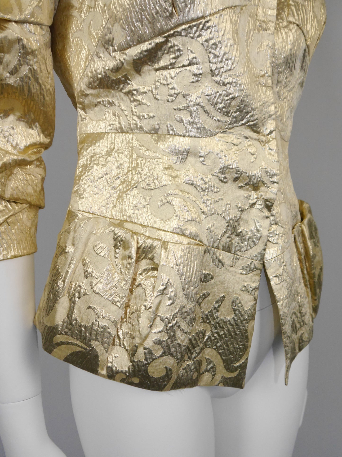 CHRISTIAN LACROIX Fall 1999 Vintage Sculptural Metallic Gold Brocade Evening Jacket Size XS