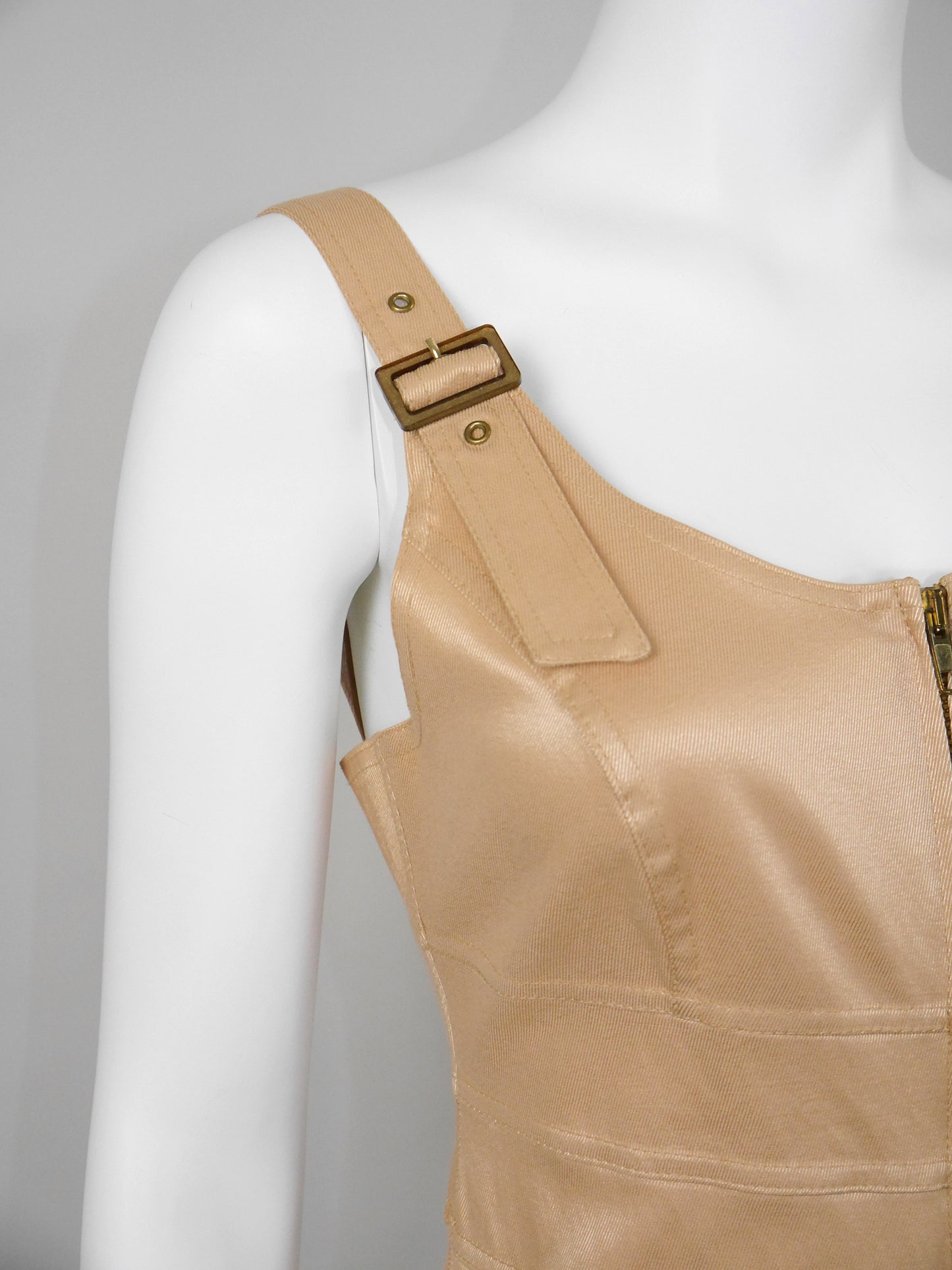 CLAUDE MONTANA 1990s Vintage Gold Mini Dress & Cropped Jacket w/ Belt Suit Size S