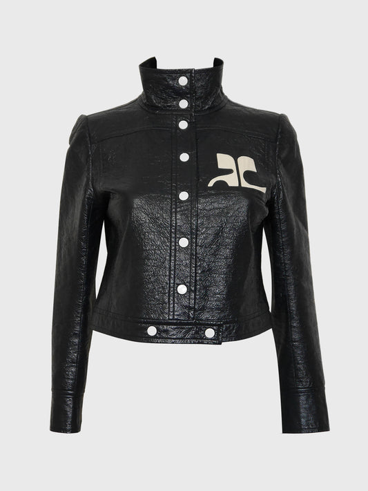 COURRÈGES c. 1971 Vintage Documented Mod Vinyl Jacket Dark Blue