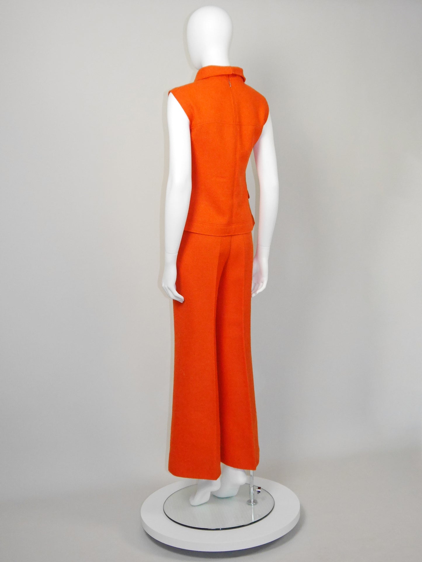 COURRÈGES 1960s 1970s Vintage Orange Wool Top & Pants Suit w/ Logo Size XS