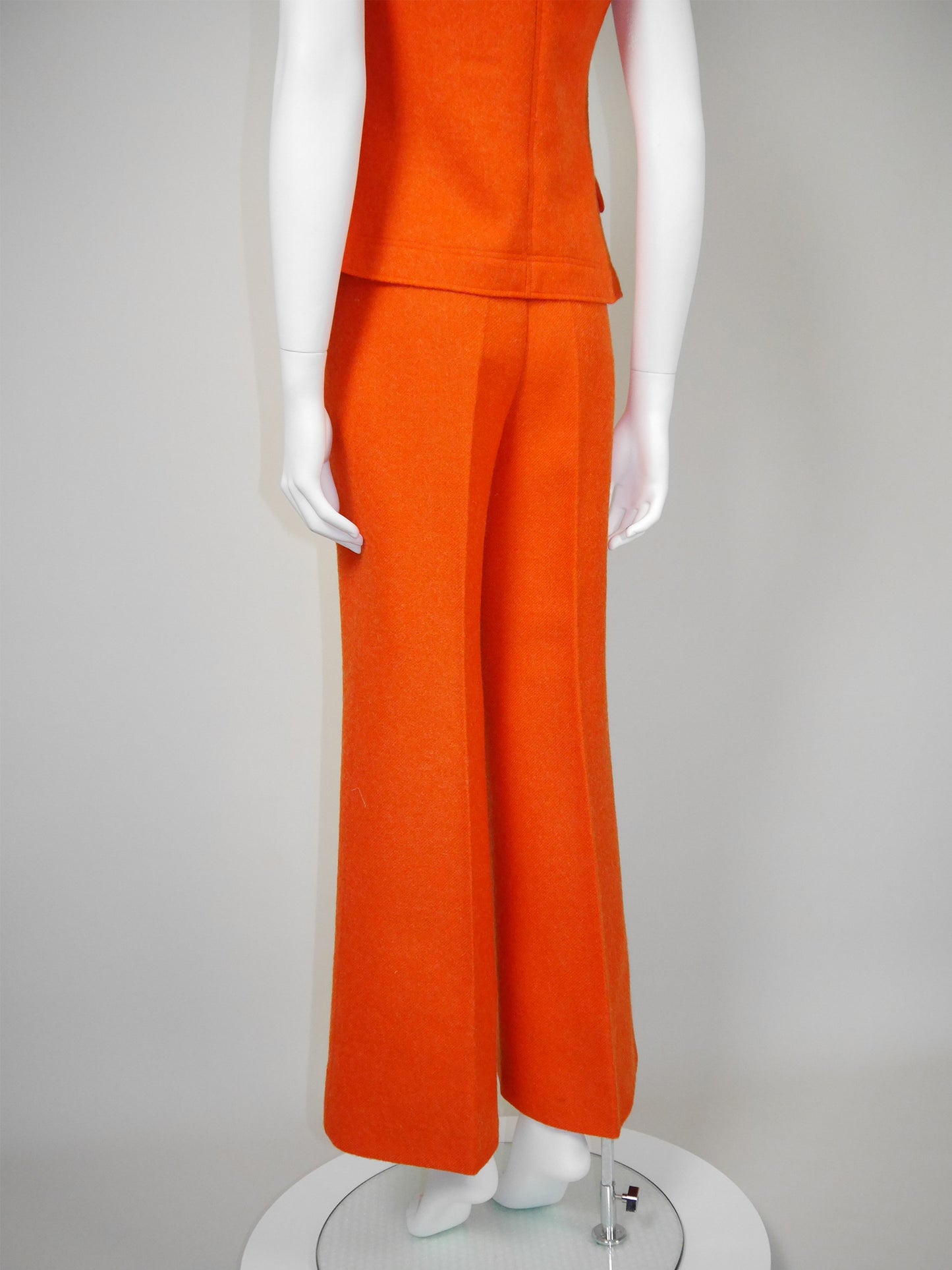 COURRÈGES 1960s 1970s Vintage Orange Wool Top & Pants Suit w/ Logo Size XS