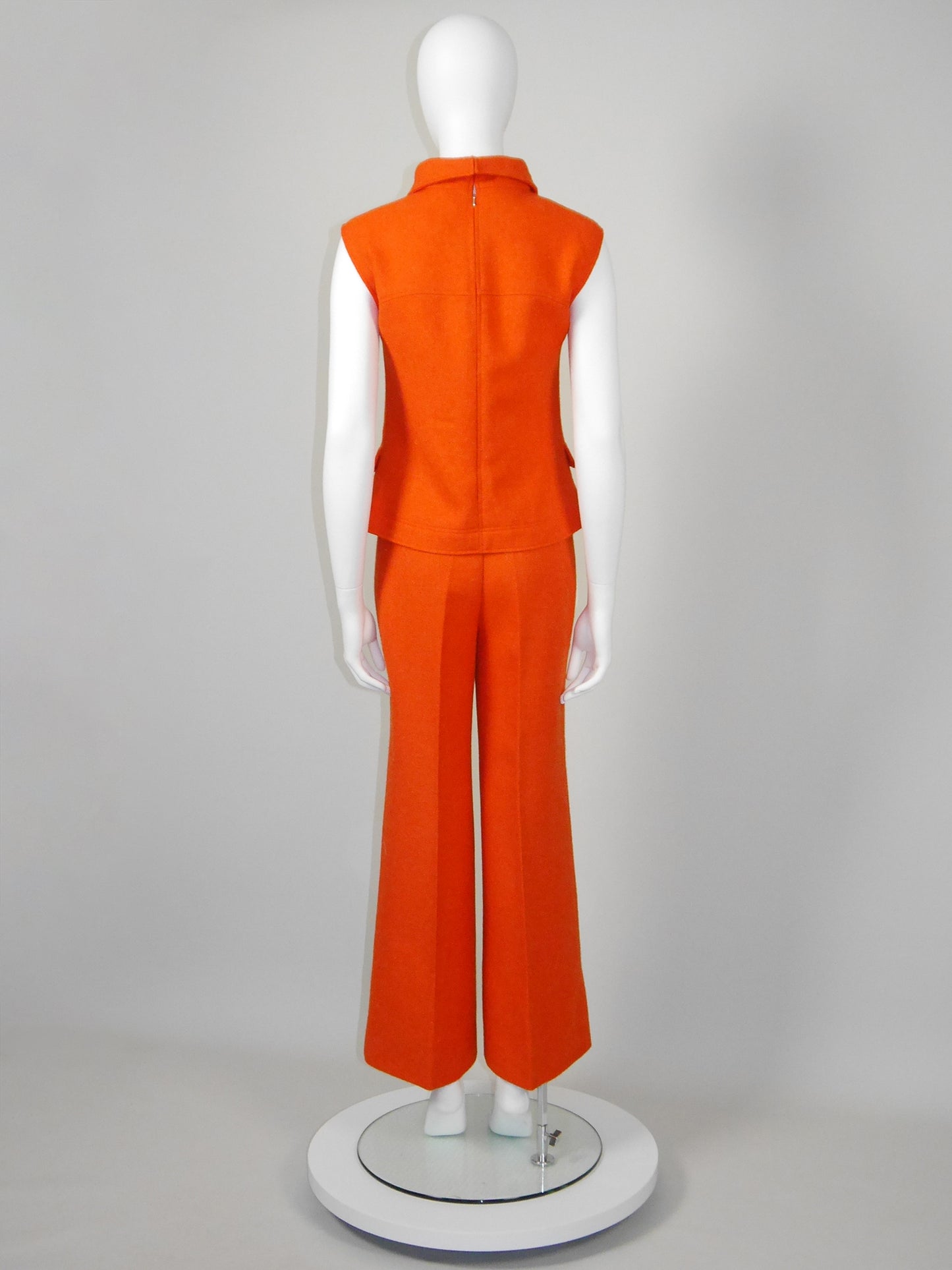 COURRÈGES 1960s 1970s Vintage Orange Wool Top & Pants Suit w/ Logo Size XS