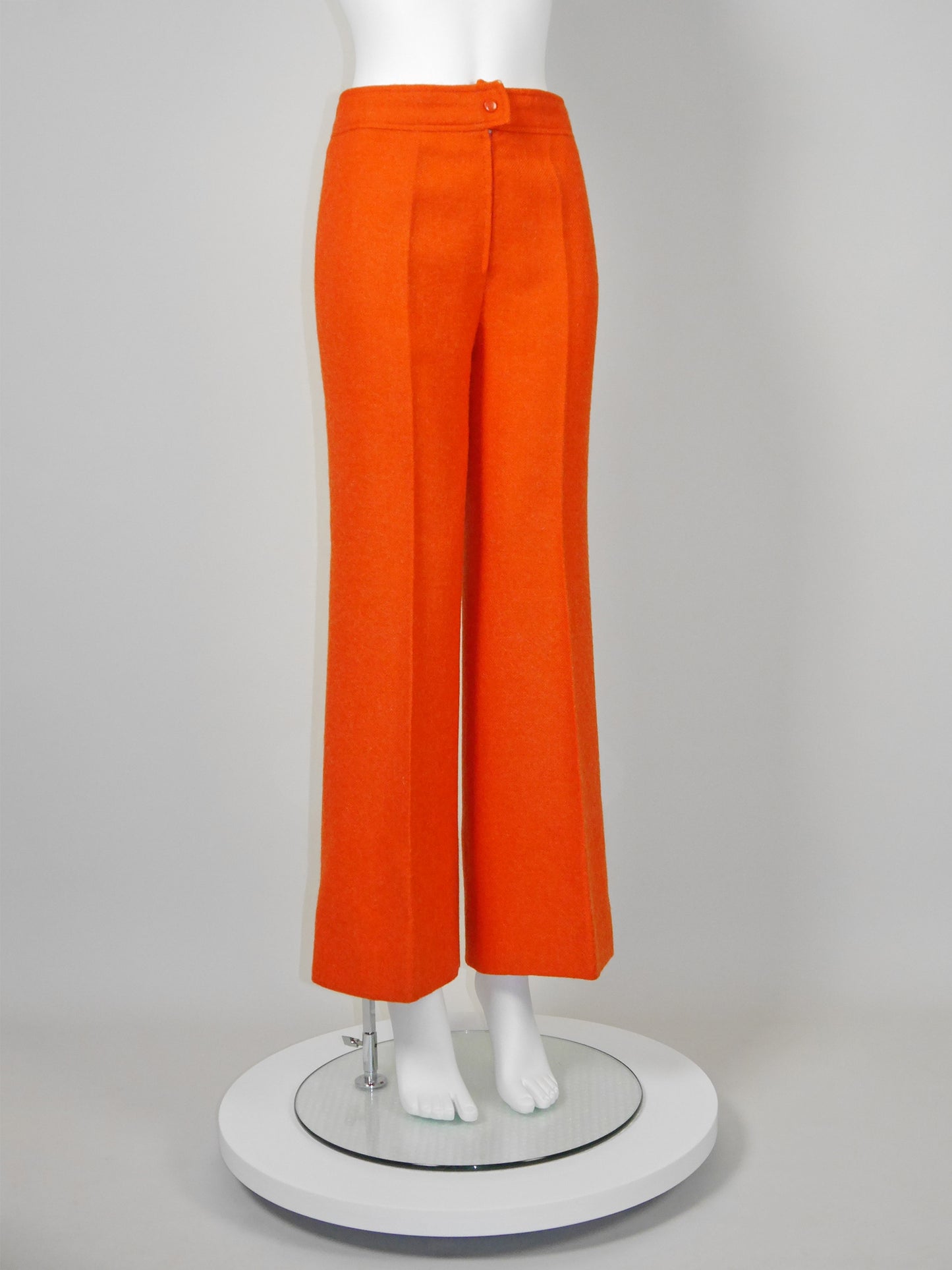 COURRÈGES 1960s 1970s Vintage Orange Wool Top & Pants Suit w/ Logo Size XS