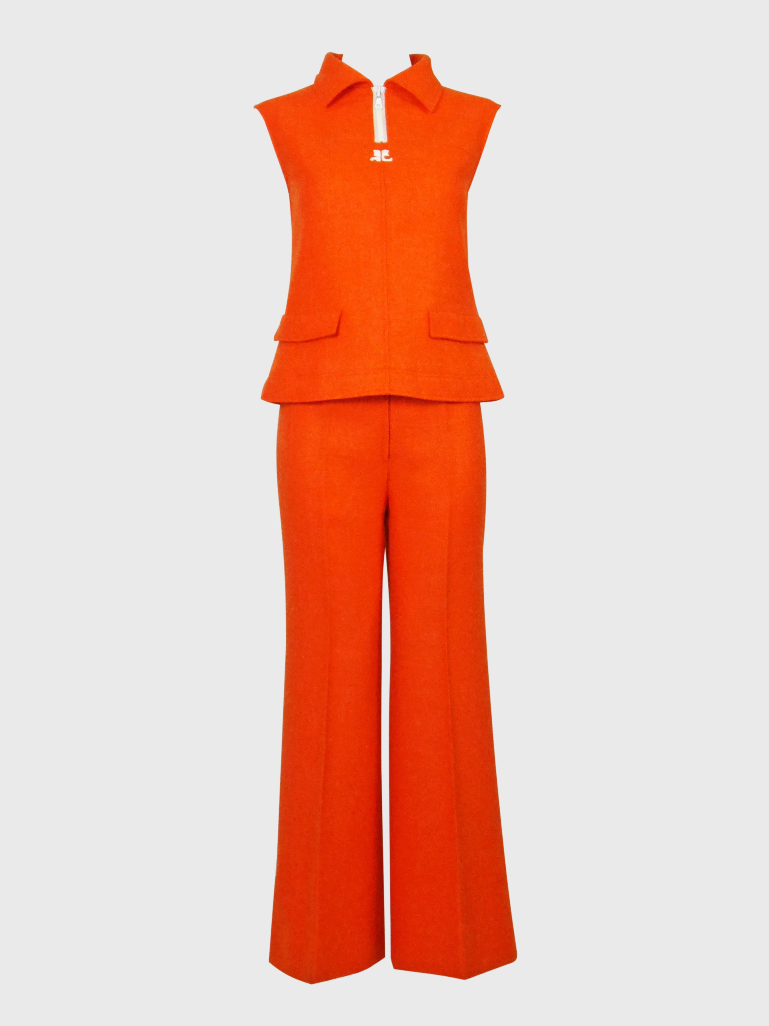 Vintage Butte Knit 2 Piece Leisure Pant Suit Women’s Size 12 coral orange  60 70