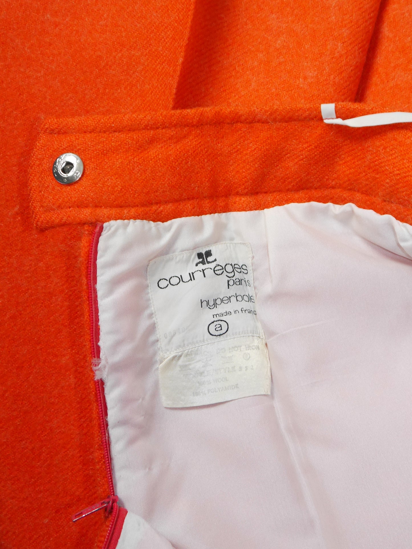 COURRÈGES 1960s 1970s Vintage Orange Wool Top & Pants Suit w/ Logo Size XS