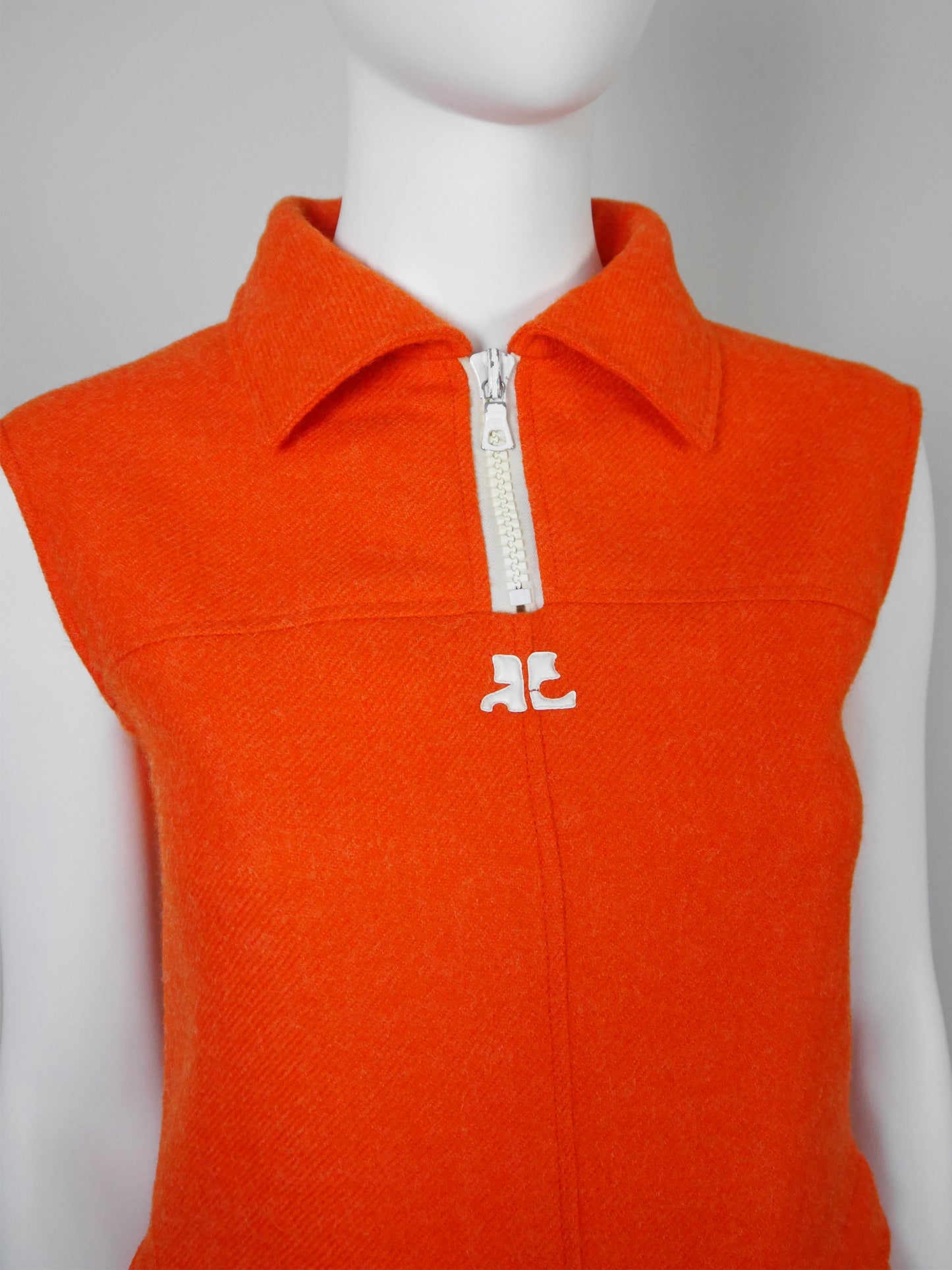 COURRÈGES 1960s 1970s Vintage Orange Wool Top & Pants Suit w/ Logo Size XS