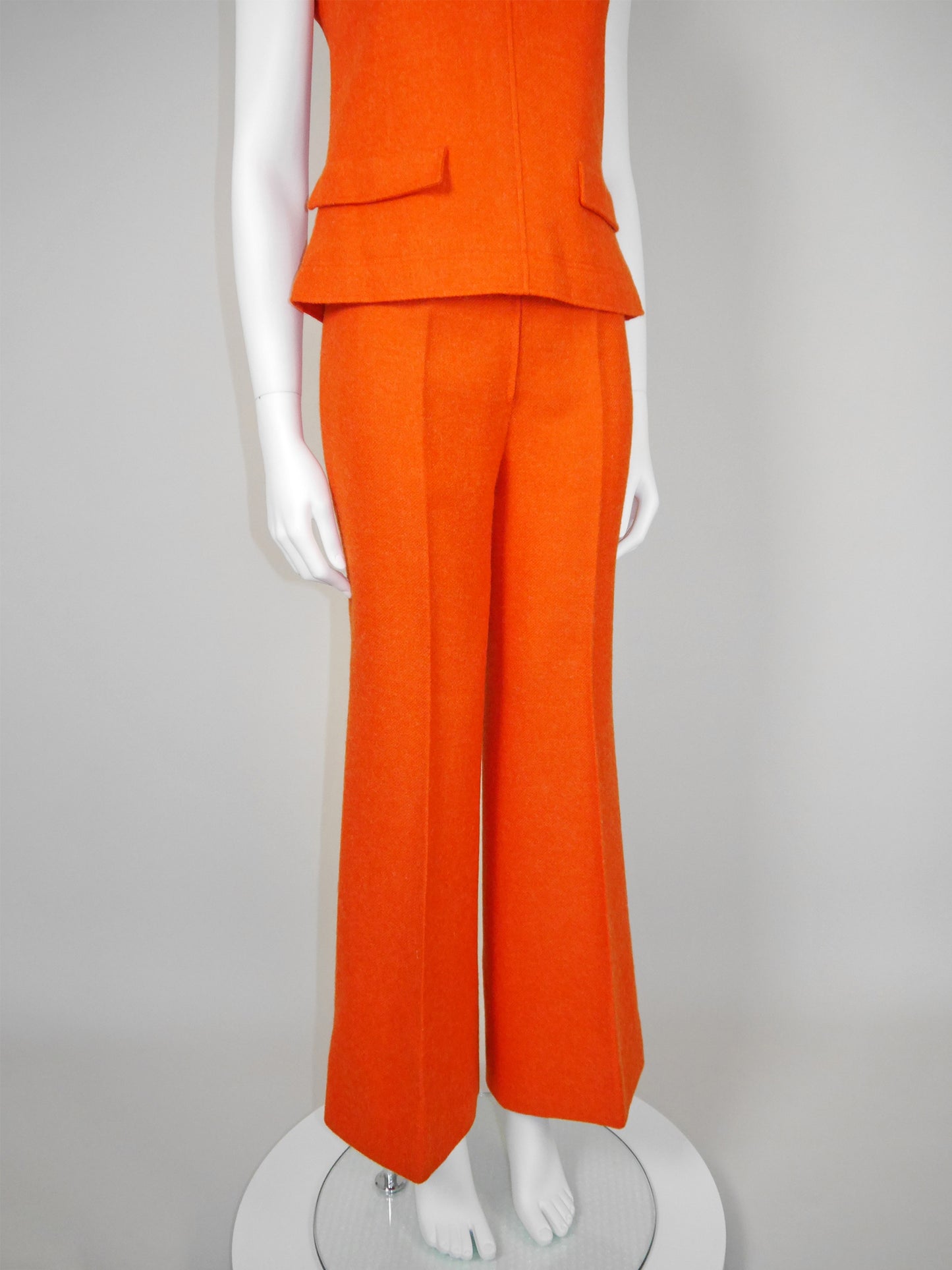 COURRÈGES 1960s 1970s Vintage Orange Wool Top & Pants Suit w/ Logo Size XS