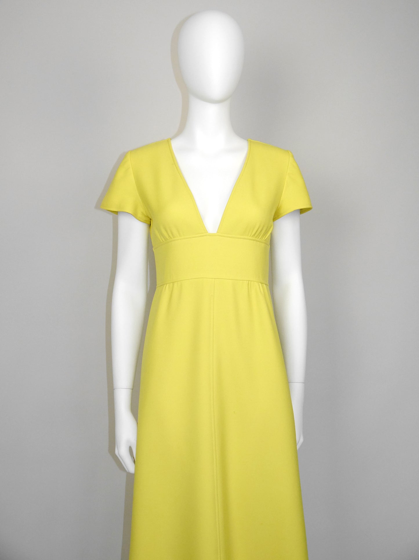 COURRÈGES Couture Future 1960s 1970s Vintage Yellow Maxi Dress Size XS-S