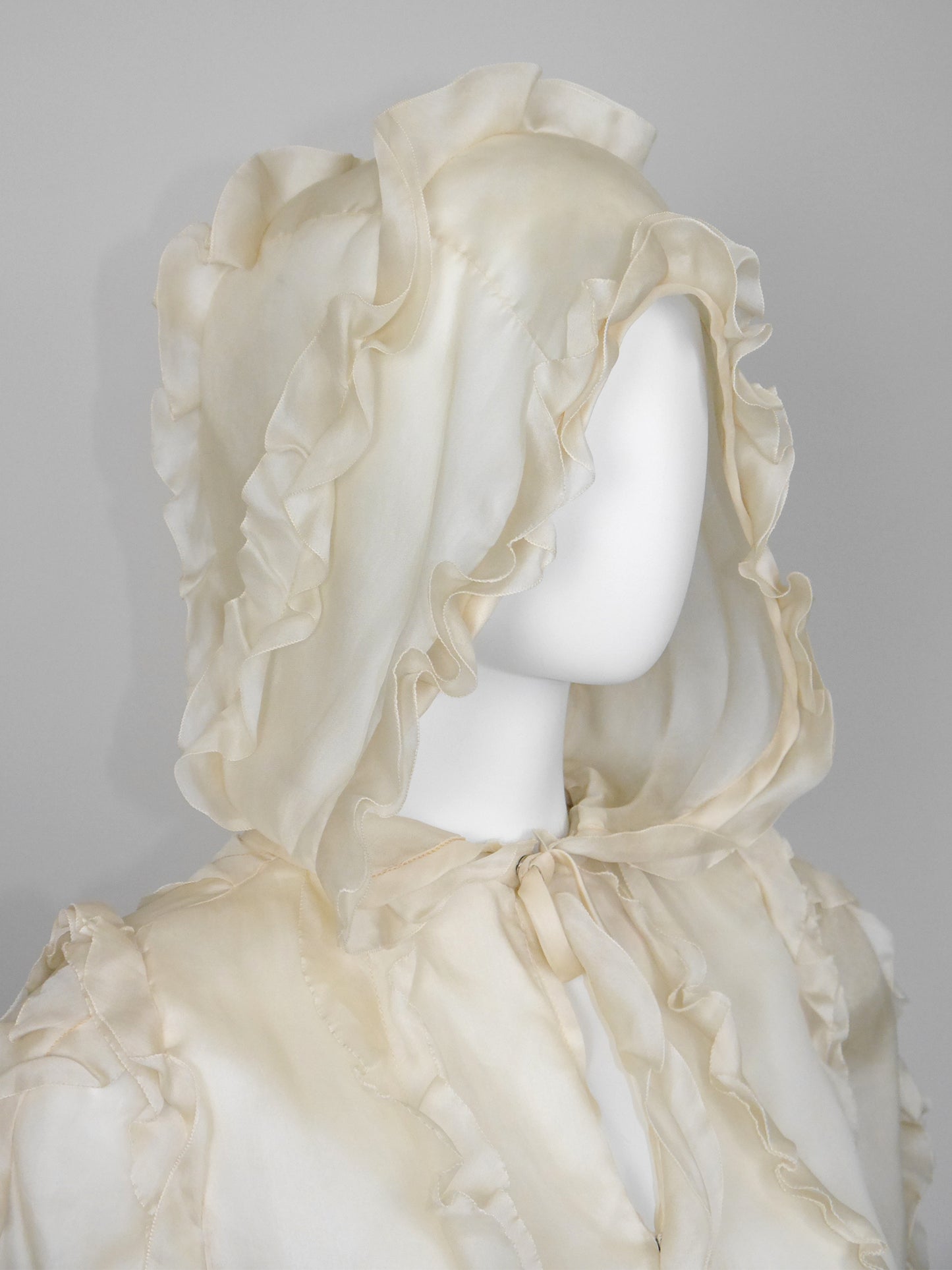 COURRÈGES Fall 1976 Documented Vintage Silk Organza Hooded Maxi Evening Coat Size XS