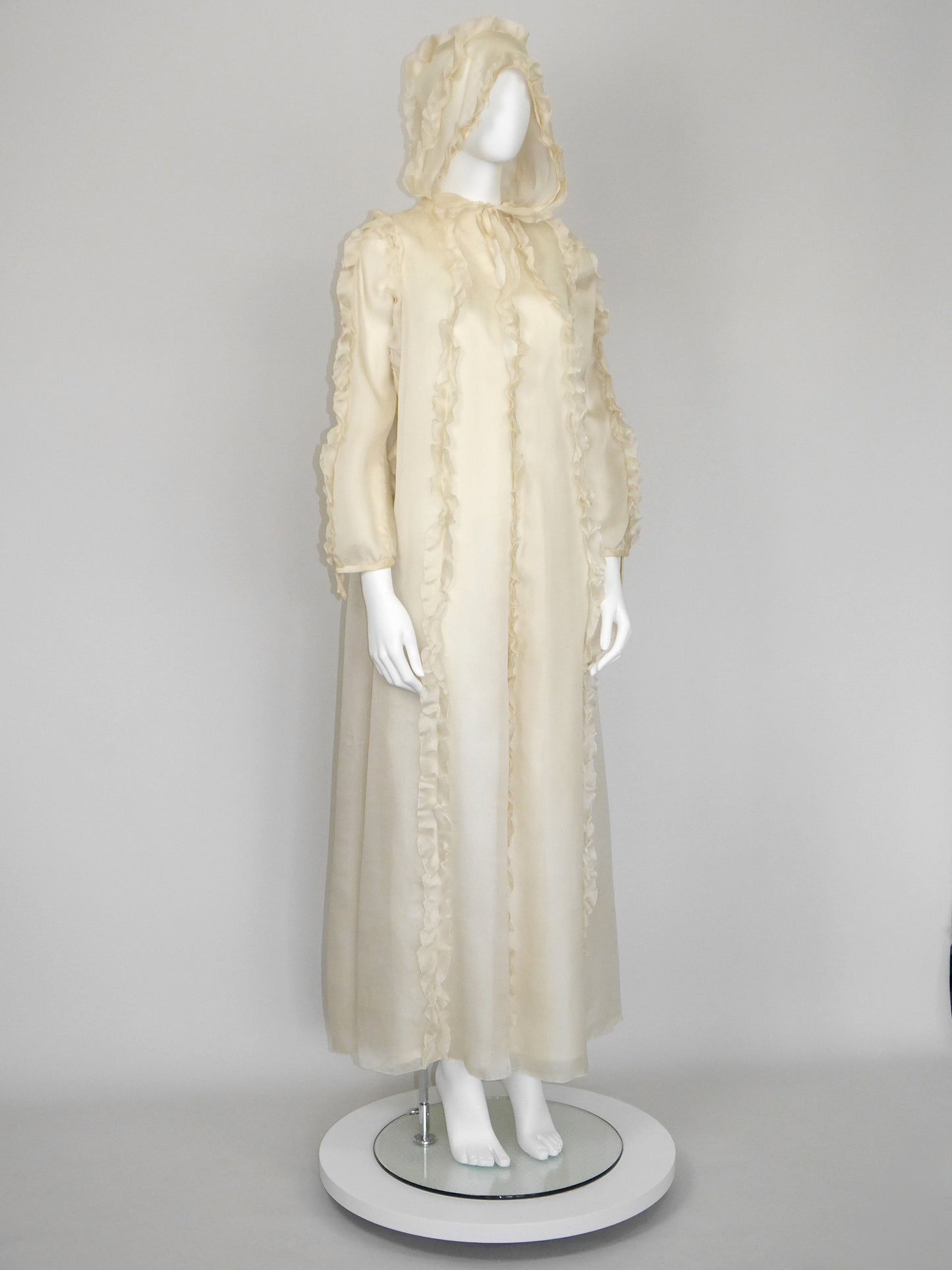 COURRÈGES Fall 1976 Documented Vintage Silk Organza Hooded Maxi Evening Coat Size XS