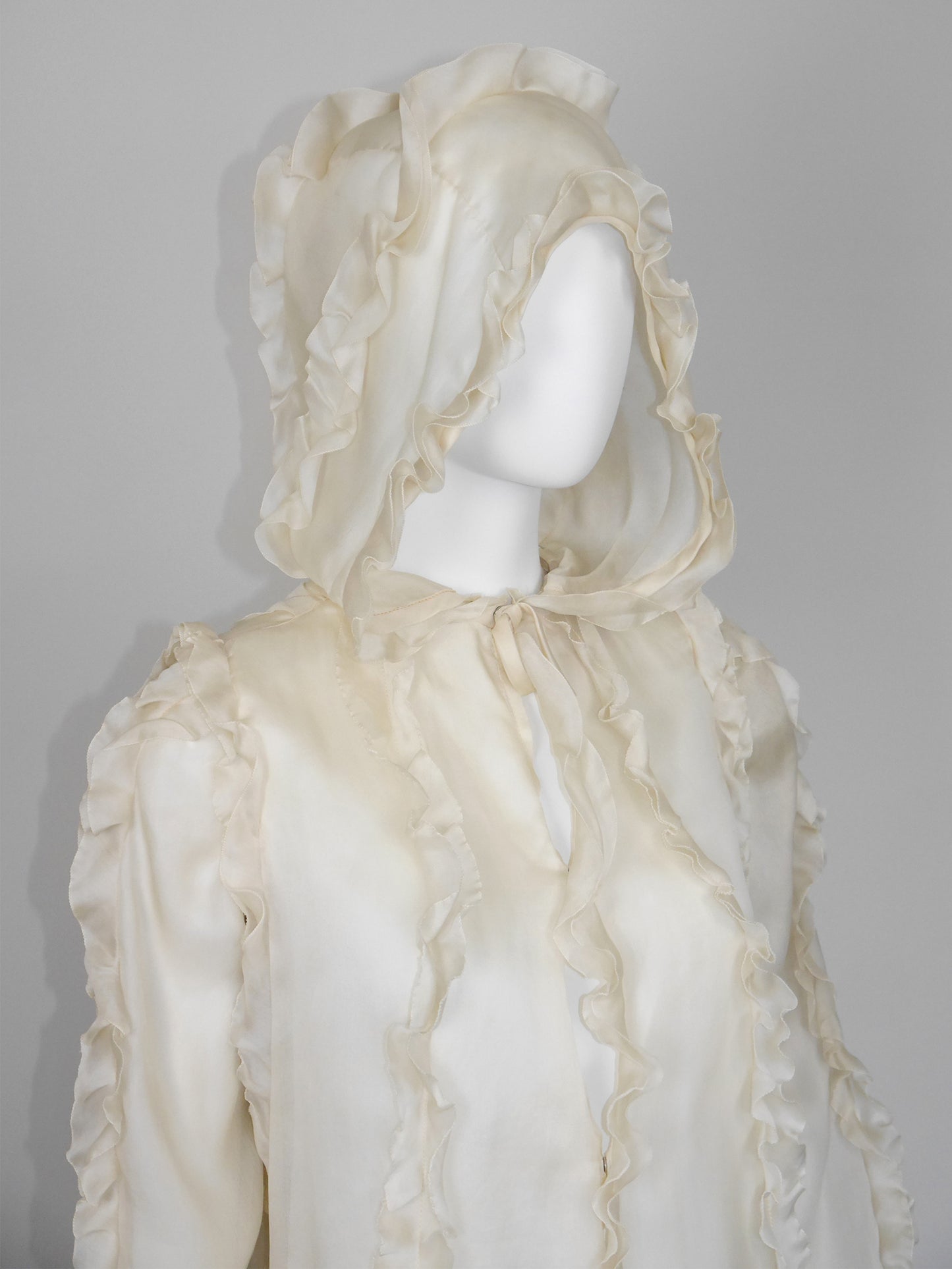 COURRÈGES Fall 1976 Documented Vintage Silk Organza Hooded Maxi Evening Coat Size XS