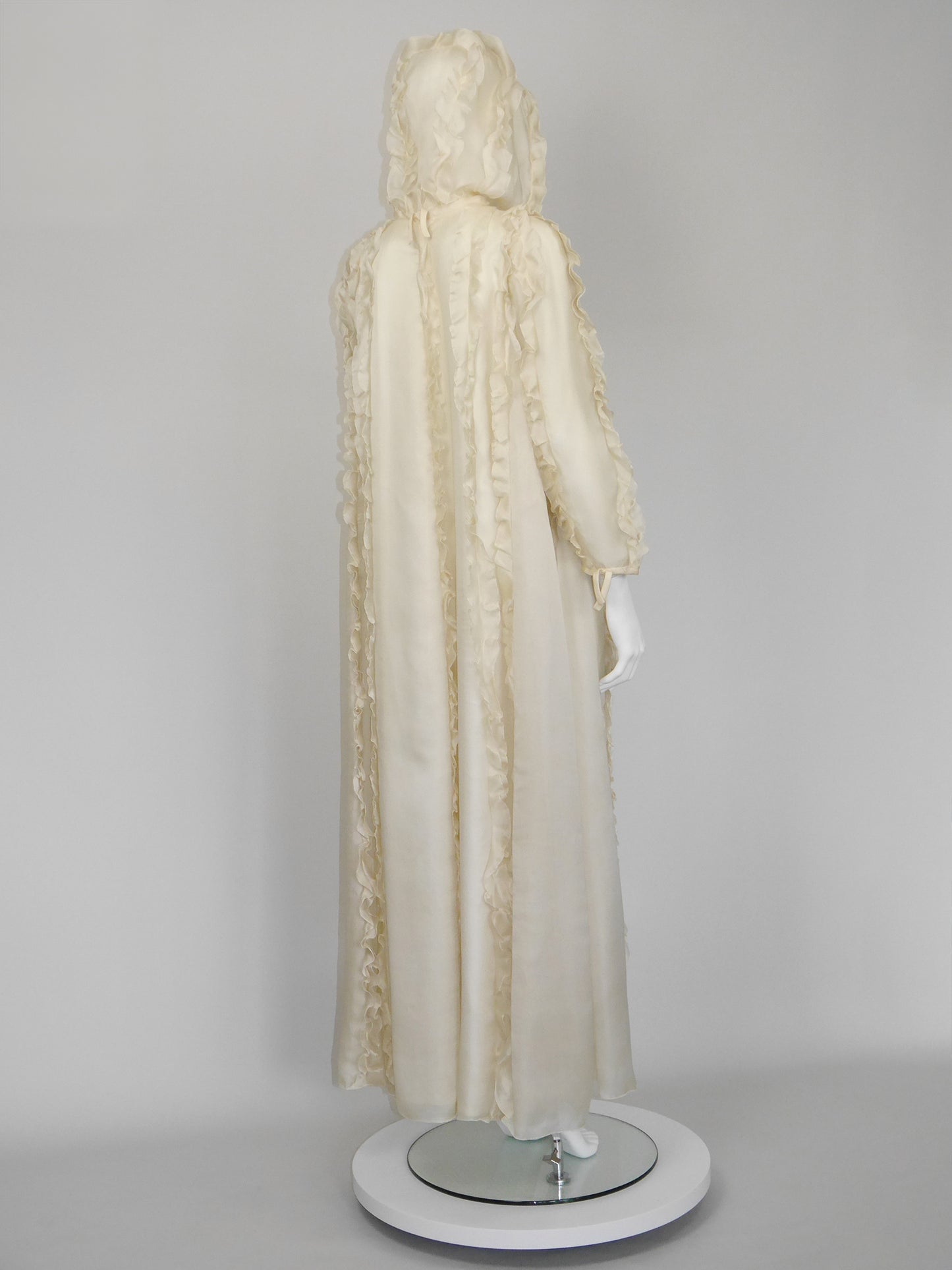 COURRÈGES Fall 1976 Documented Vintage Silk Organza Hooded Maxi Evening Coat Size XS