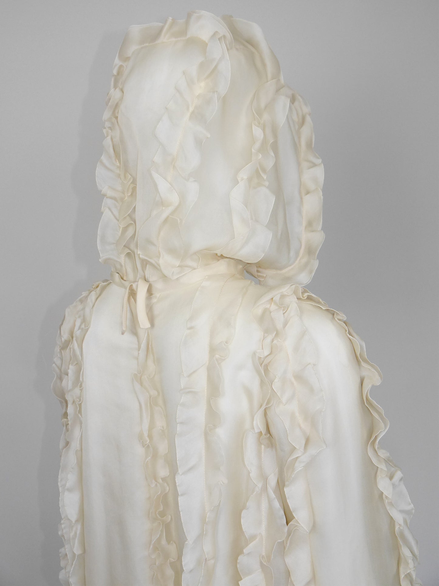 COURRÈGES Fall 1976 Documented Vintage Silk Organza Hooded Maxi Evening Coat Size XS