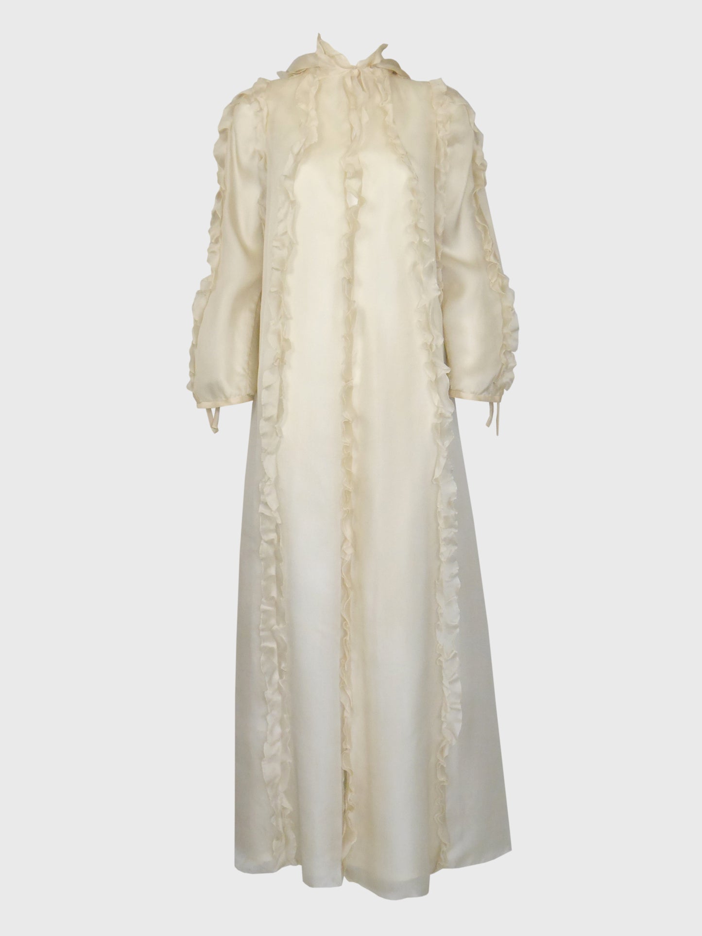 COURRÈGES Fall 1976 Documented Vintage Silk Organza Hooded Maxi Evening Coat Size XS