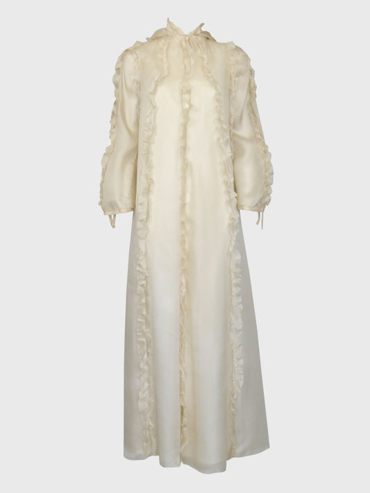 COURRÈGES Fall 1976 Documented Vintage Silk Organza Hooded Maxi Evening Coat Size XS