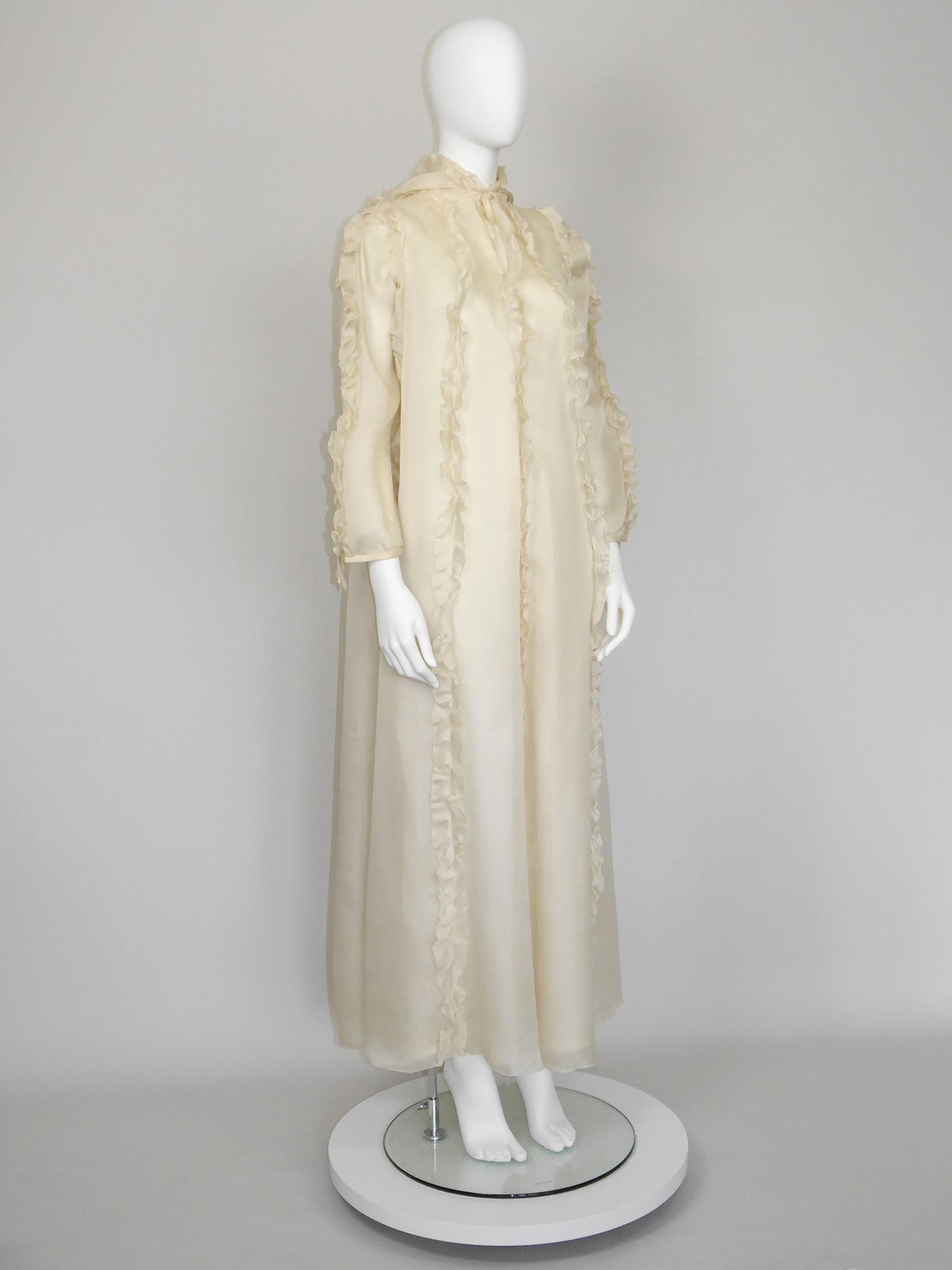 COURRÈGES Fall 1976 Documented Vintage Silk Organza Hooded Maxi Evening Coat Size XS