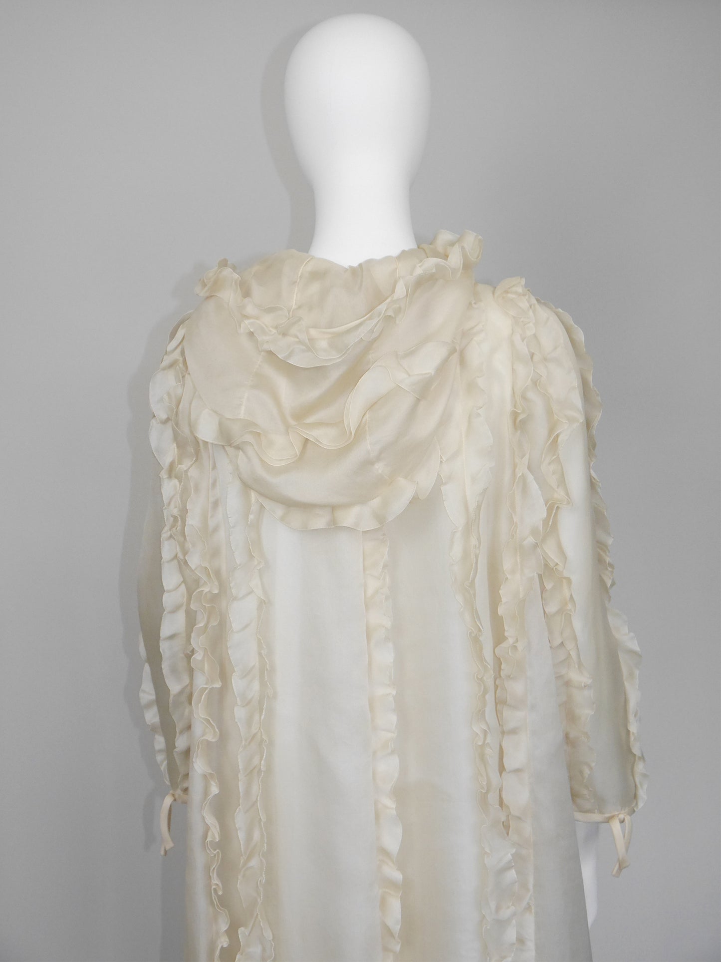 COURRÈGES Fall 1976 Documented Vintage Silk Organza Hooded Maxi Evening Coat Size XS