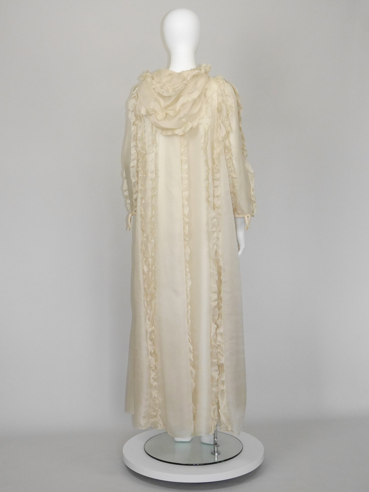 COURRÈGES Fall 1976 Documented Vintage Silk Organza Hooded Maxi Evening Coat Size XS