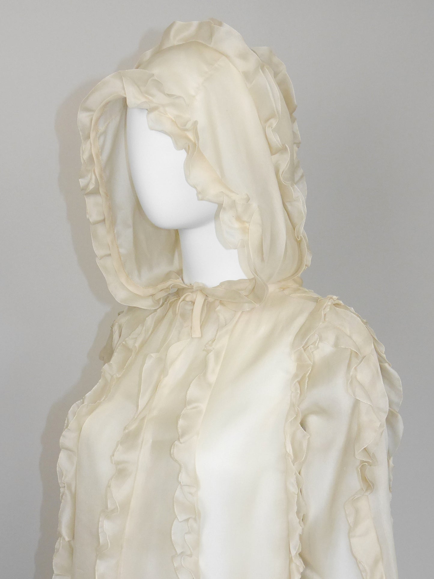 COURRÈGES Fall 1976 Documented Vintage Silk Organza Hooded Maxi Evening Coat Size XS