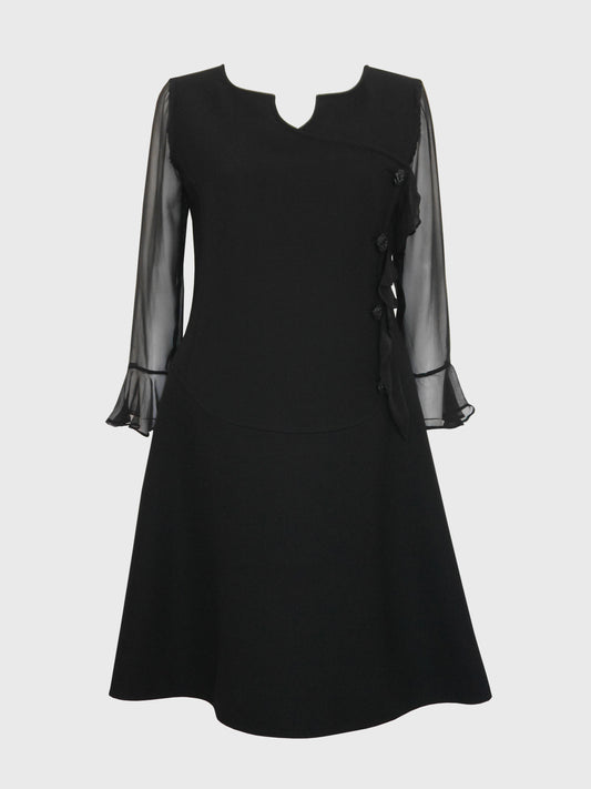 COURRÈGES Couture c. 1969 Documented Vintage Black Evening Dress Size L