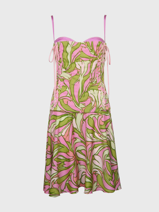 DOLCE & GABBANA 2000s Vintage Lace-Up Corset Lingerie Style Silk Dress Size S