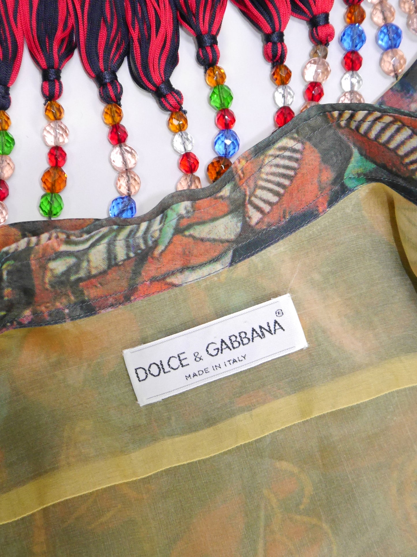 DOLCE & GABBANA Spring 1992 Vintage Cropped Silk Blouse w/ Beaded Tassels Size M