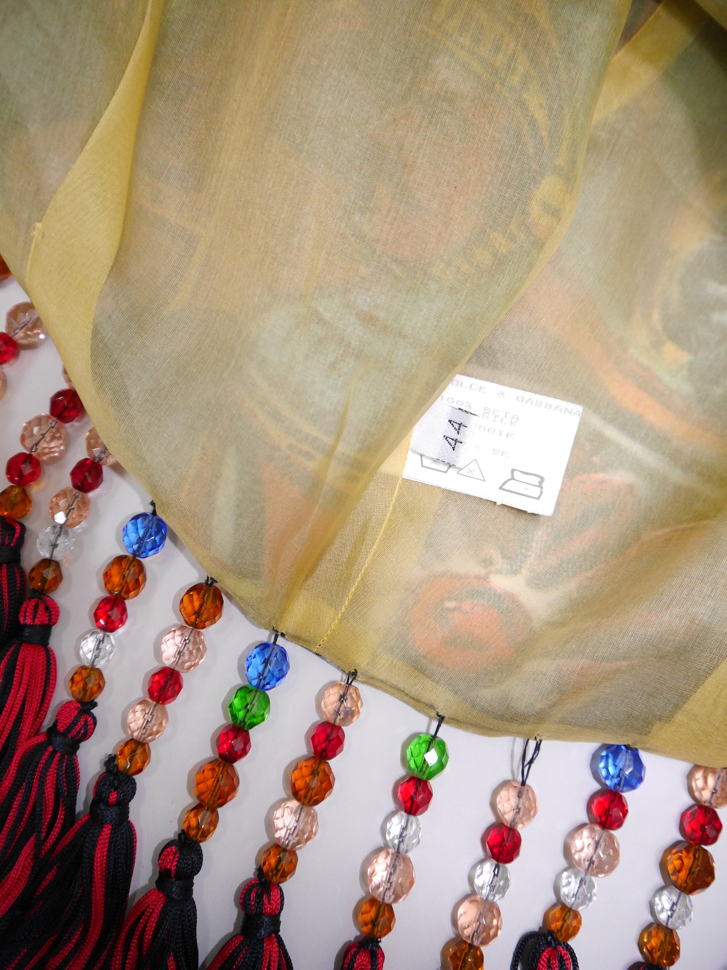 DOLCE & GABBANA Spring 1992 Vintage Cropped Silk Blouse w/ Beaded Tassels Size M