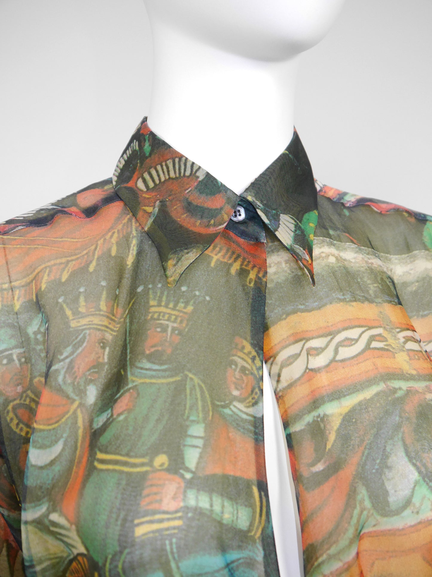 DOLCE & GABBANA Spring 1992 Vintage Cropped Silk Blouse w/ Beaded Tassels Size M