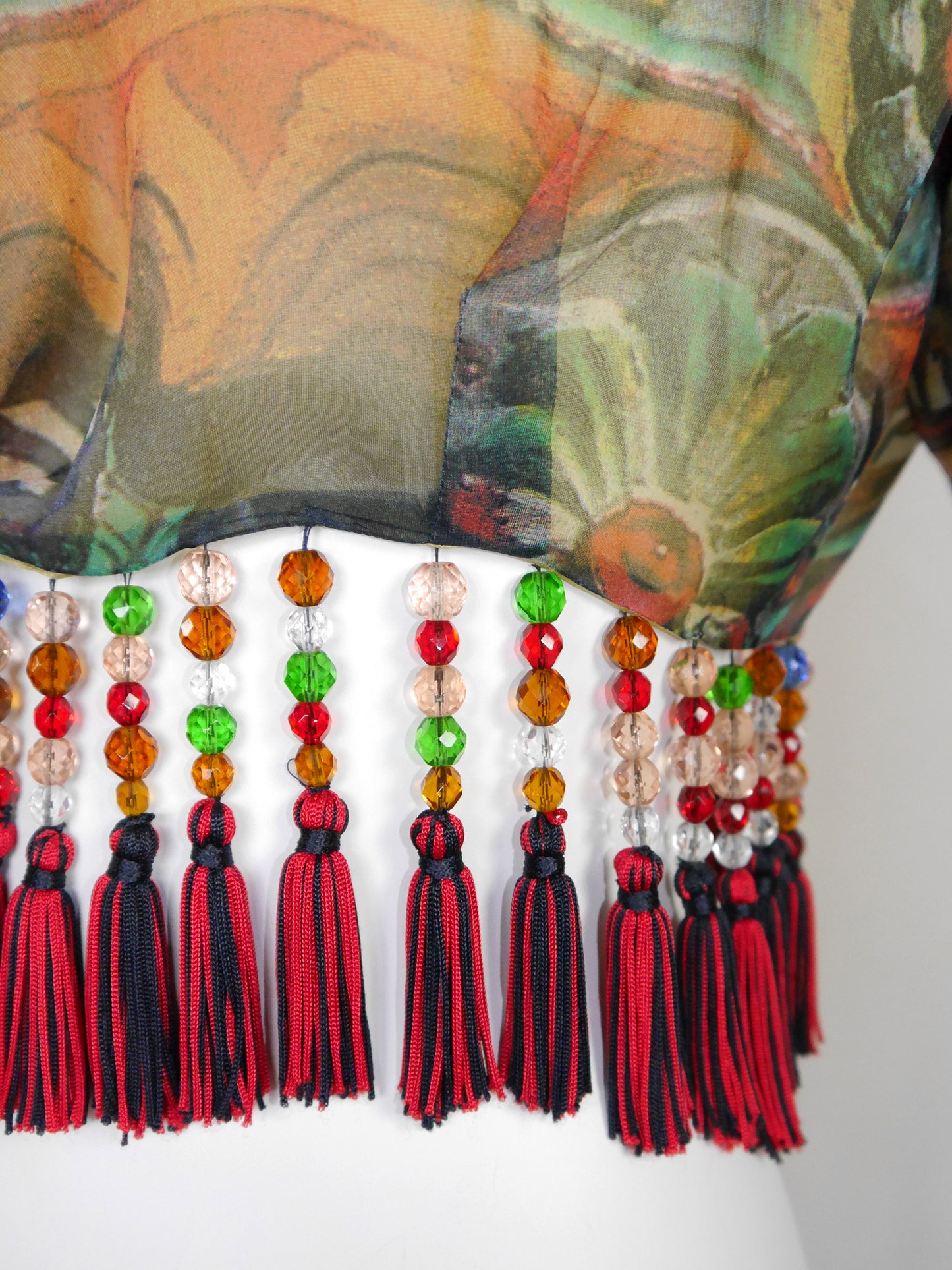 DOLCE & GABBANA Spring 1992 Vintage Cropped Silk Blouse w/ Beaded Tassels Size M