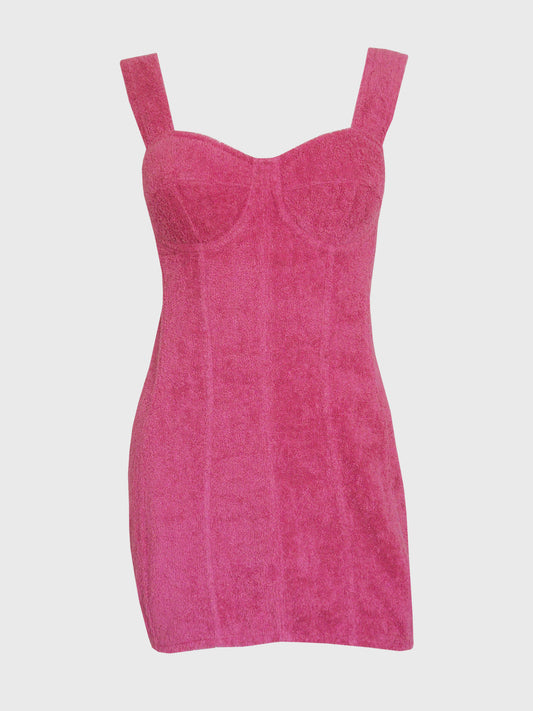 DOLCE & GABBANA Spring 1992 Vintage Pink Terry Cloth Bustier Mini Dress