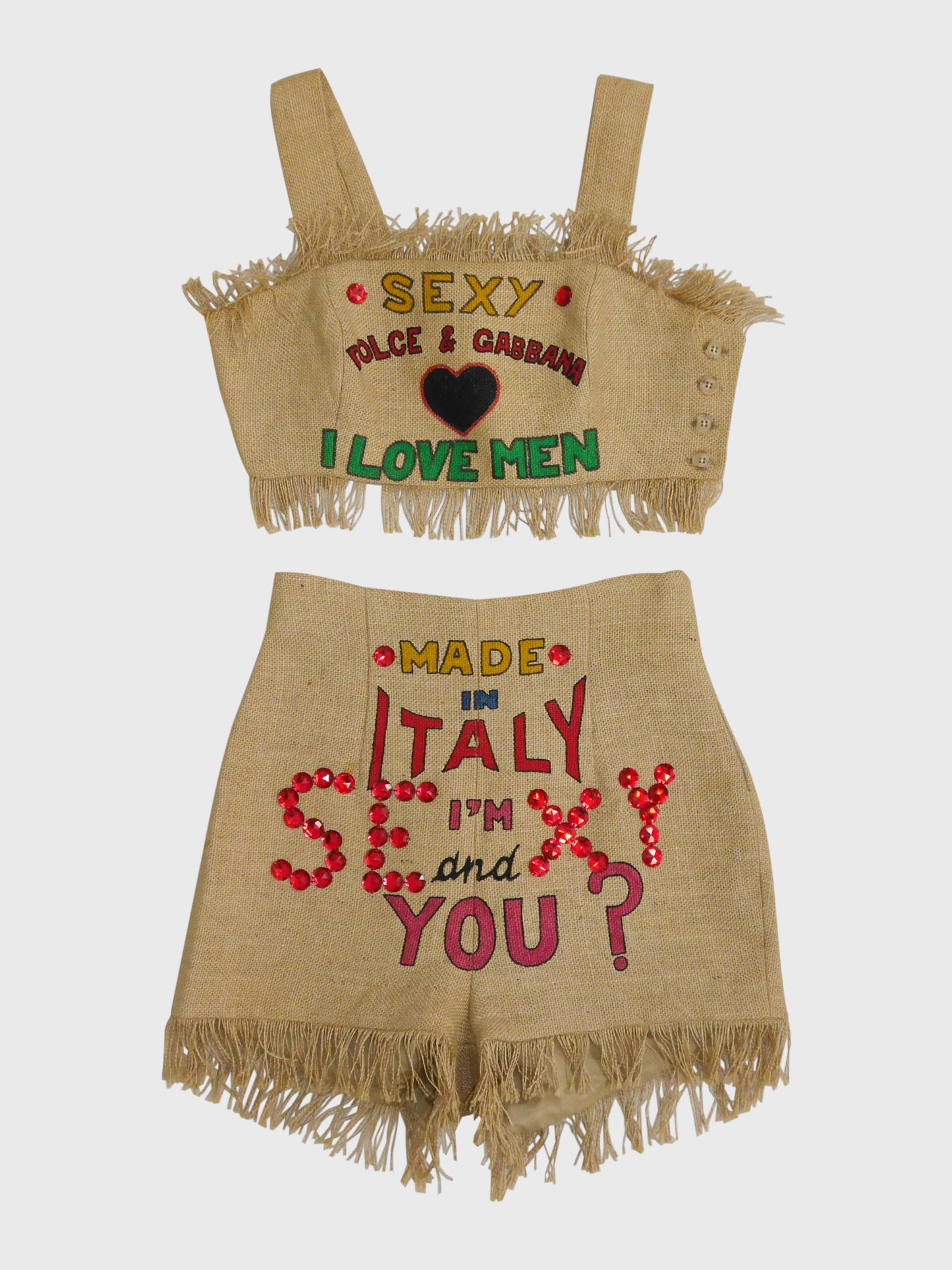 DOLCE & GABBANA Spring 1992 Vintage Jute Bustier Top & Hot Pants Set