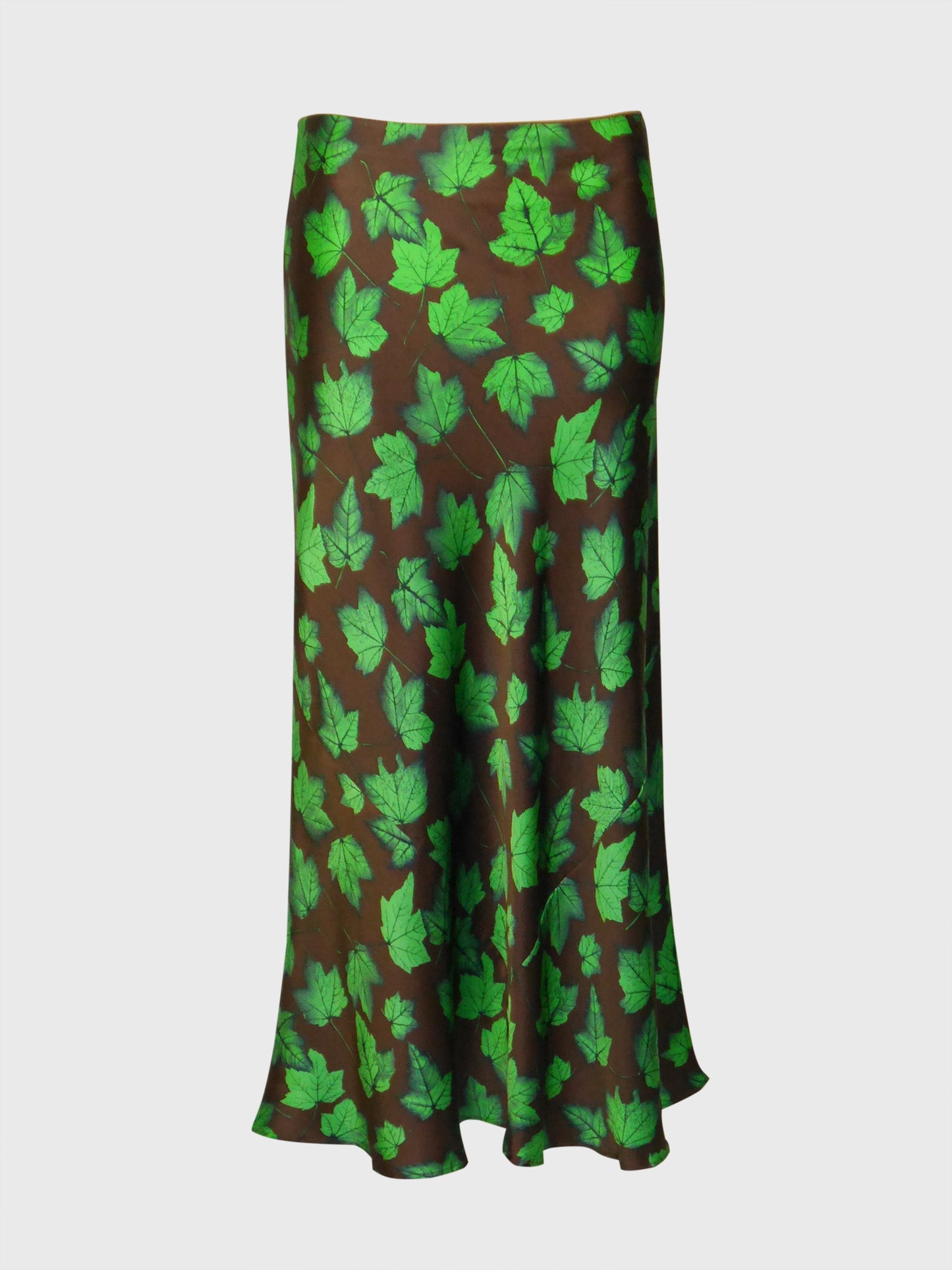DOLCE & GABBANA Spring 1997 Vintage Leaf Print Silk Maxi Skirt Size S-M