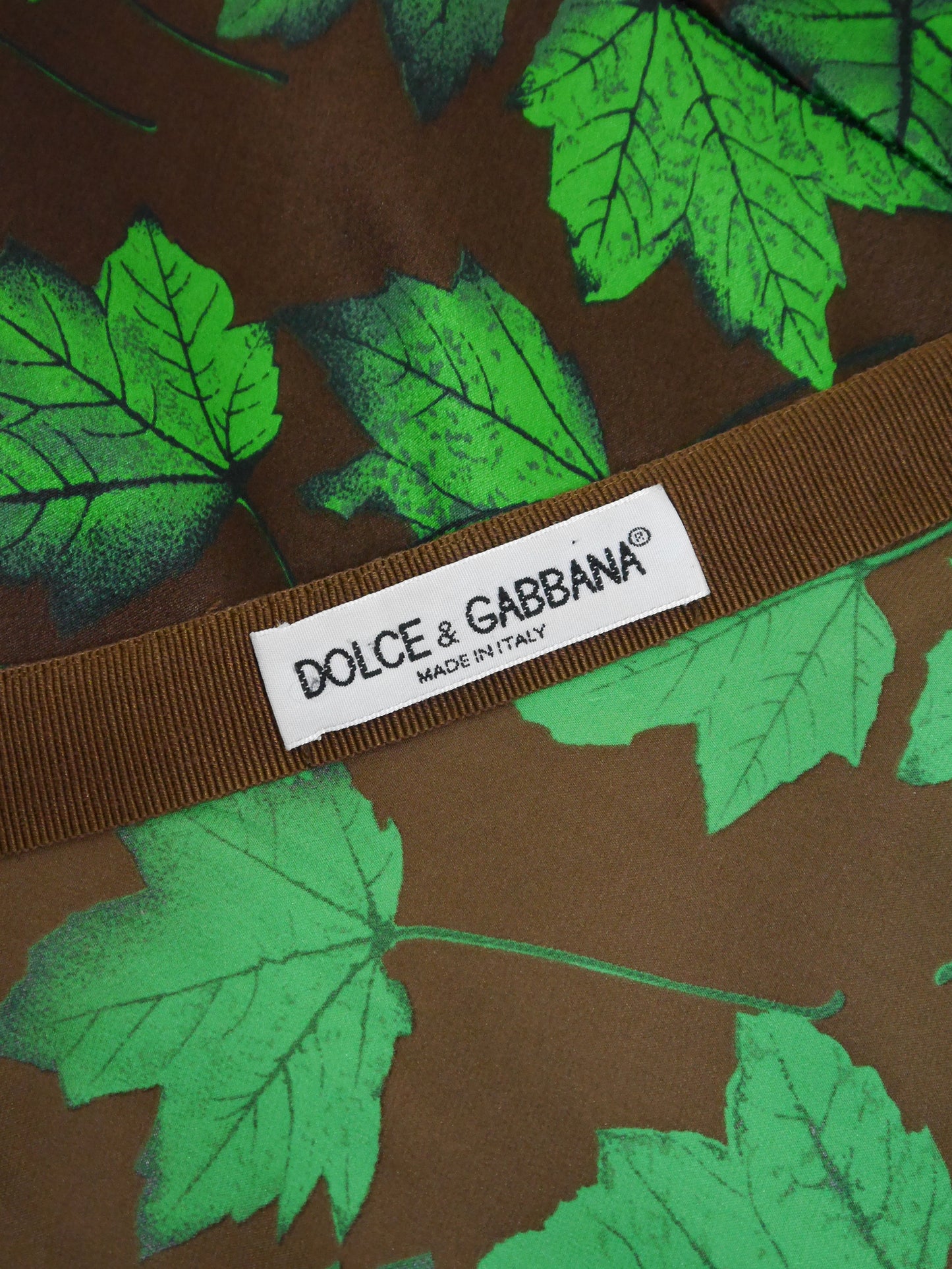 DOLCE & GABBANA Spring 1997 Vintage Leaf Print Silk Maxi Skirt Size S-M