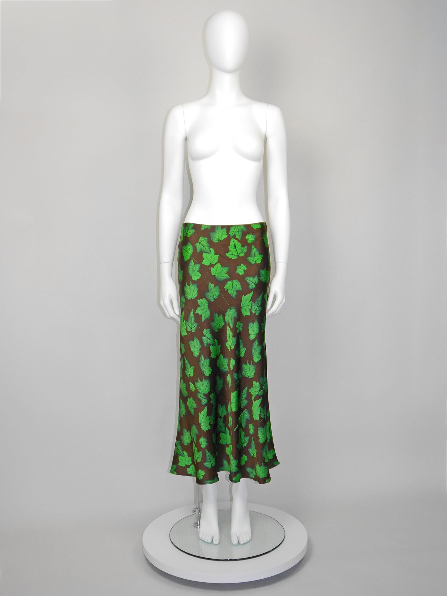 DOLCE & GABBANA Spring 1997 Vintage Leaf Print Silk Maxi Skirt Size S-M