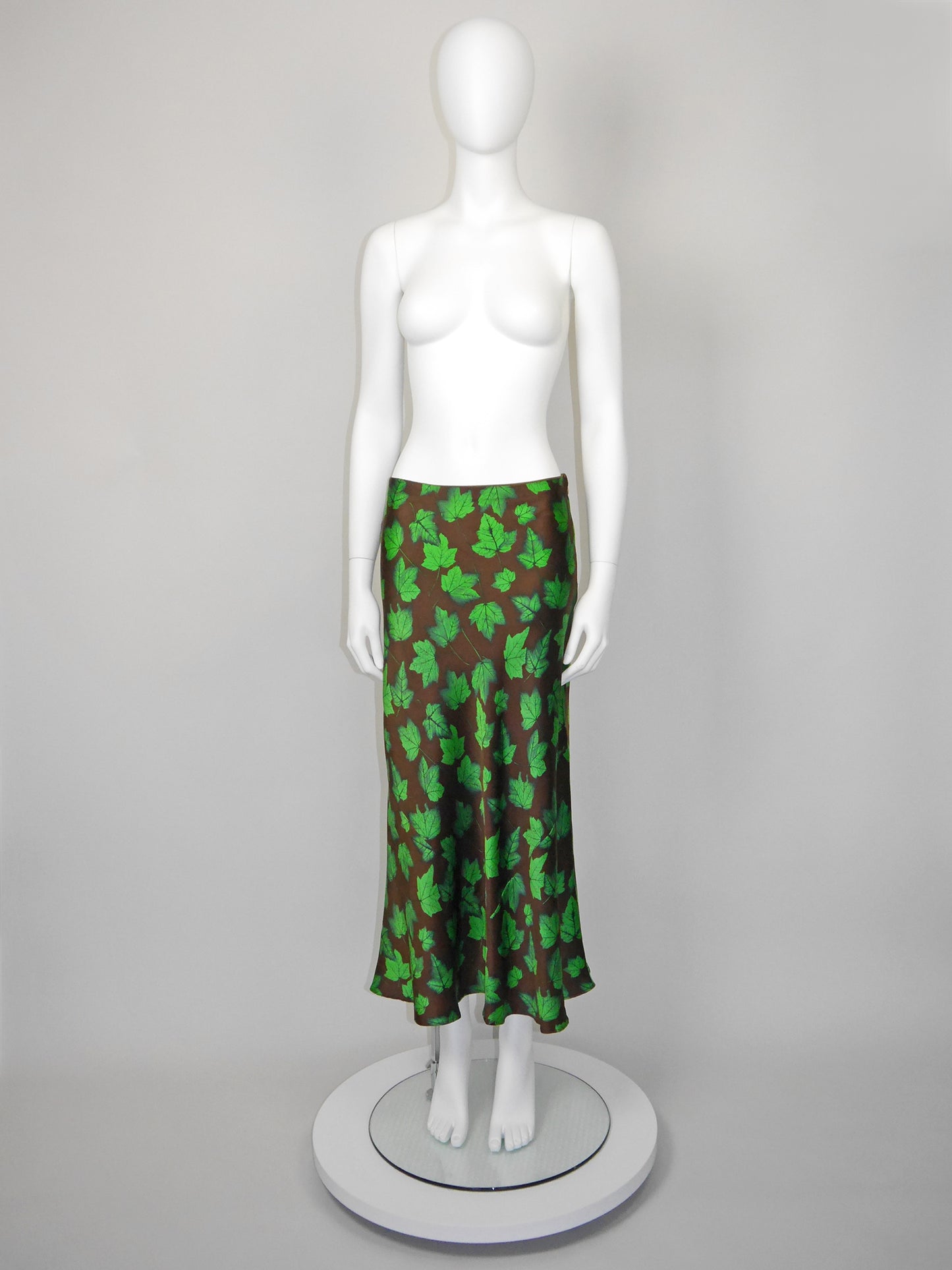 DOLCE & GABBANA Spring 1997 Vintage Leaf Print Silk Maxi Skirt Size S-M