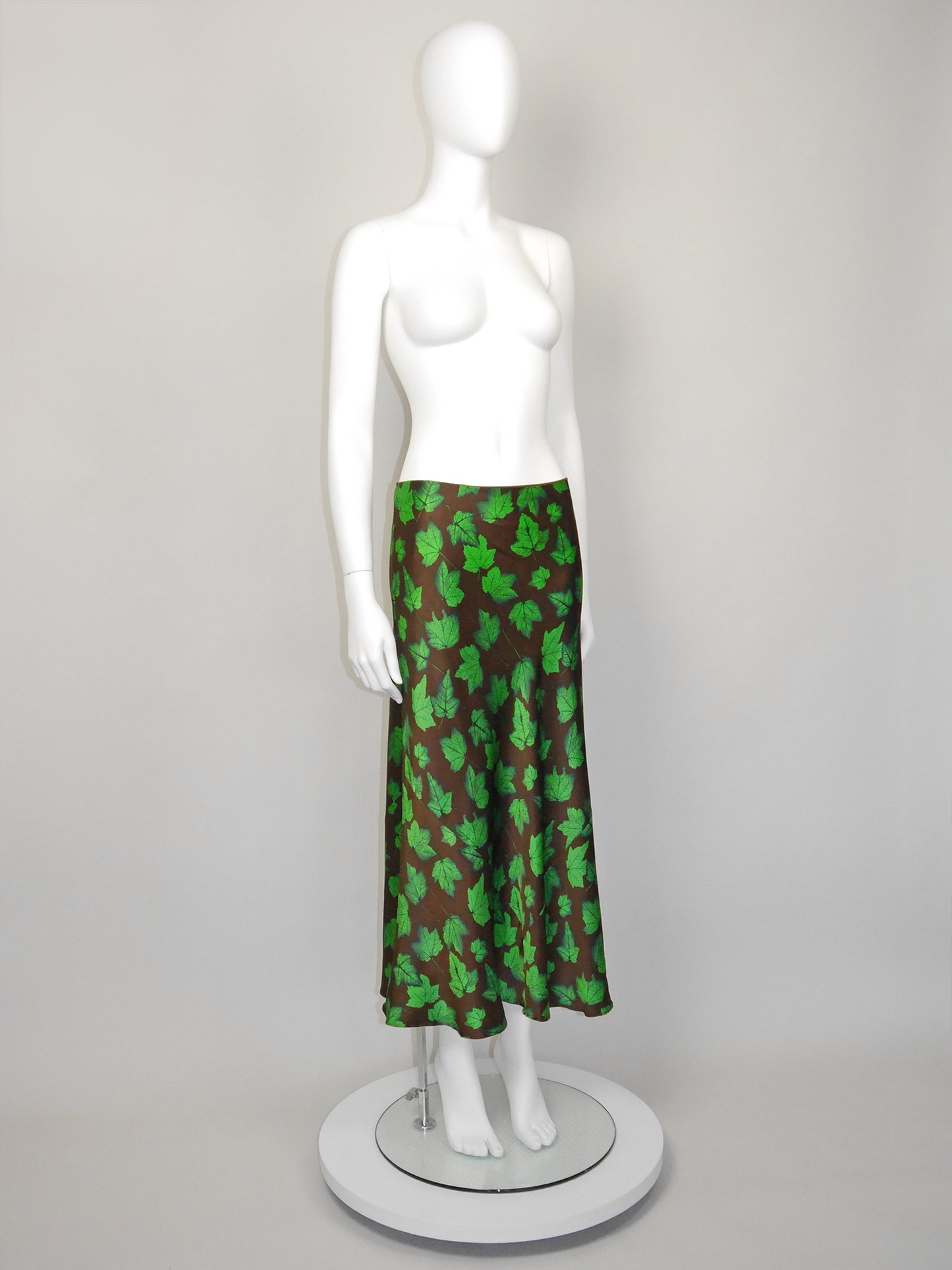DOLCE & GABBANA Spring 1997 Vintage Leaf Print Silk Maxi Skirt Size S-M