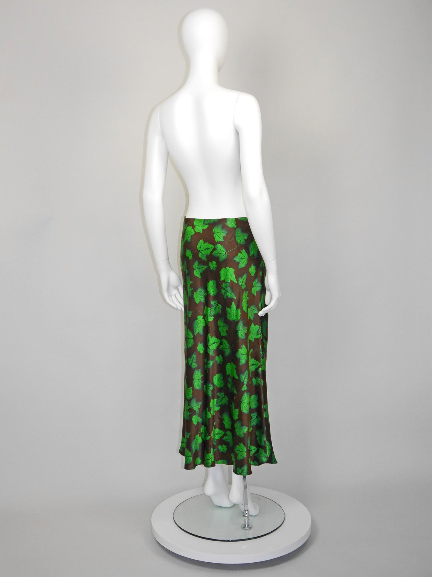 DOLCE & GABBANA Spring 1997 Vintage Leaf Print Silk Maxi Skirt Size S-M