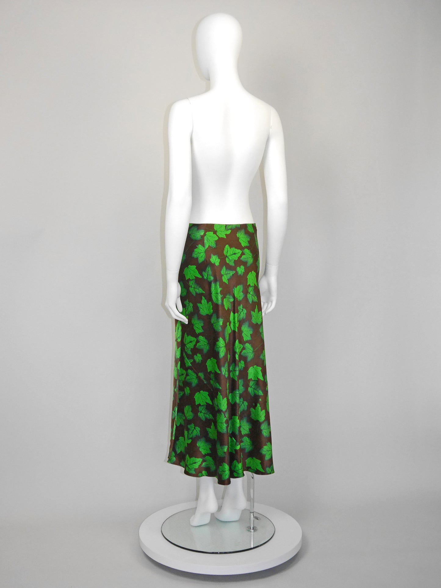 DOLCE & GABBANA Spring 1997 Vintage Leaf Print Silk Maxi Skirt Size S-M
