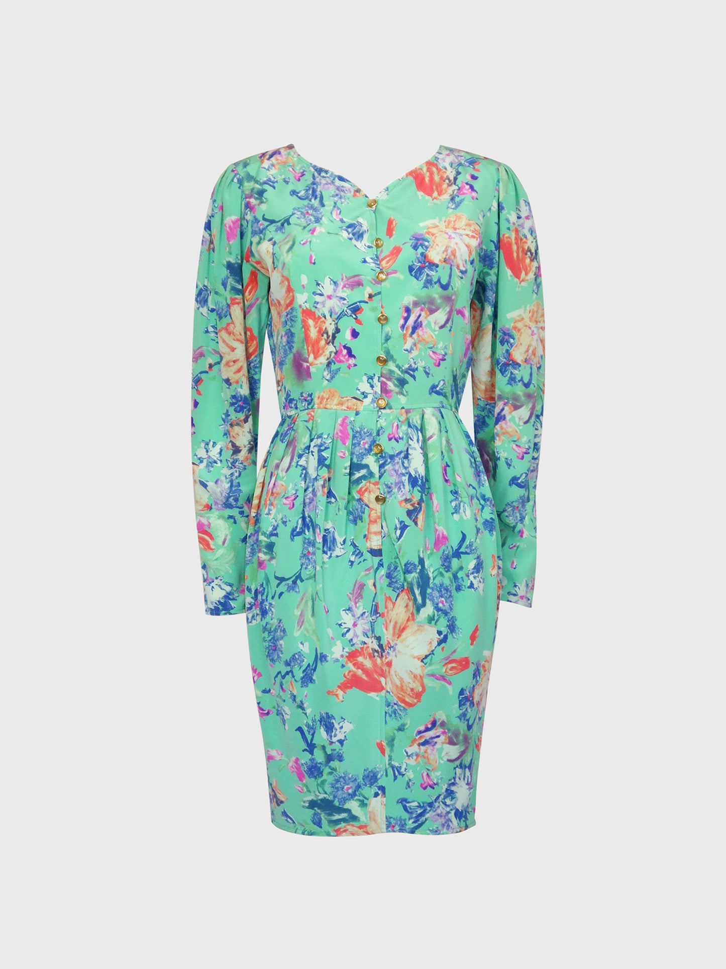 EMANUEL UNGARO Parallèle 1980s 1990s Vintage Floral Silk Day Dress Size XS