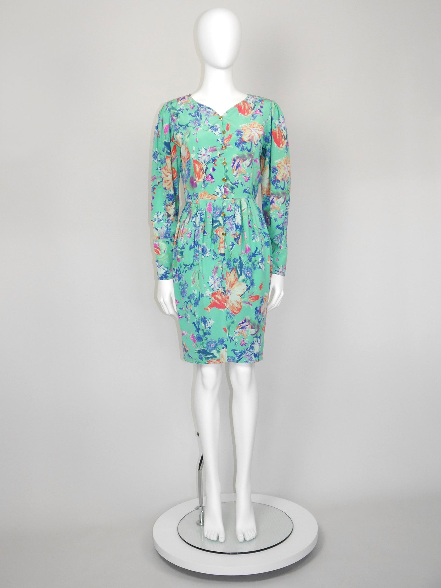 EMANUEL UNGARO Parallèle 1980s 1990s Vintage Floral Silk Day Dress Size XS