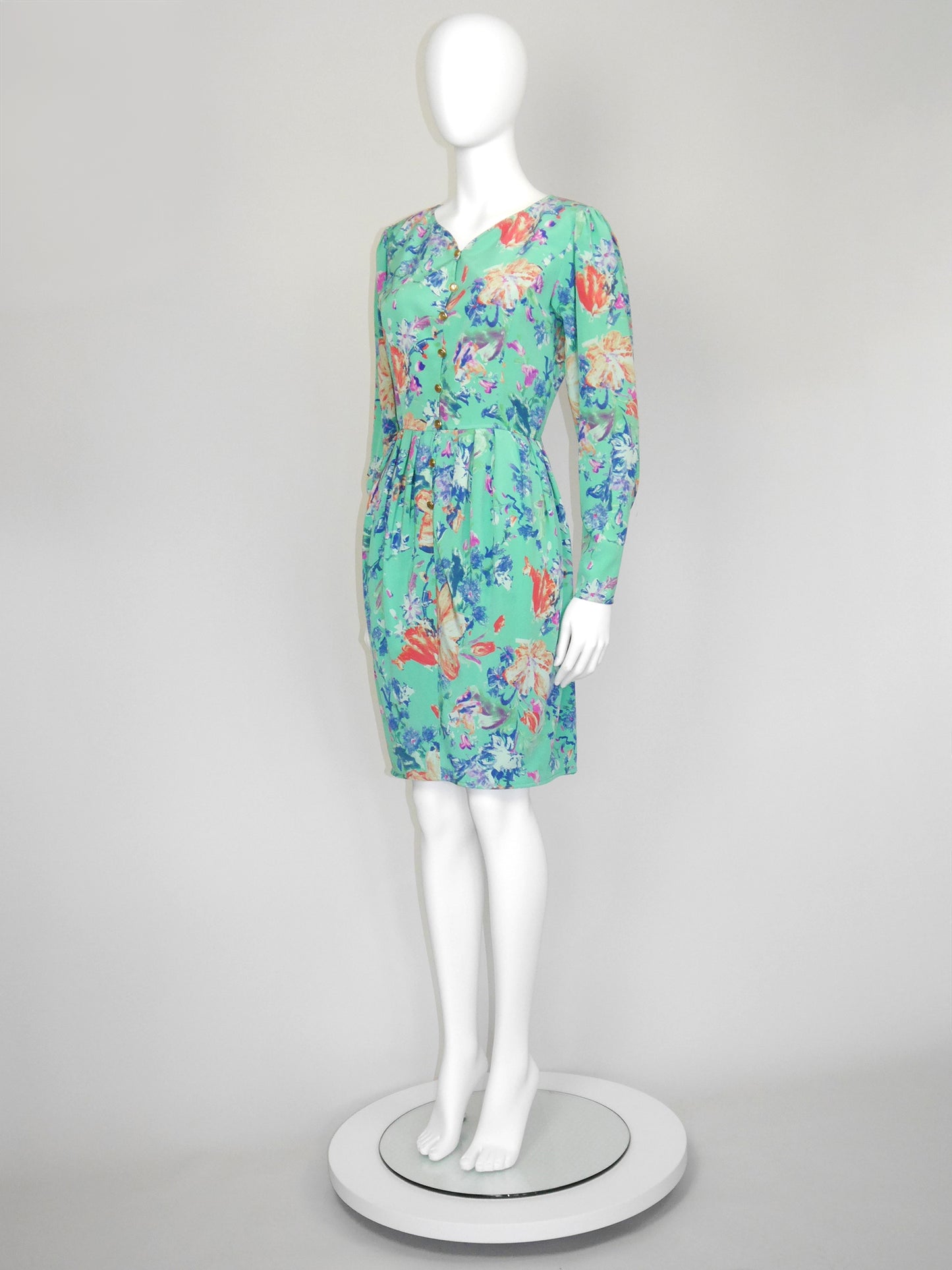 EMANUEL UNGARO Parallèle 1980s 1990s Vintage Floral Silk Day Dress Size XS