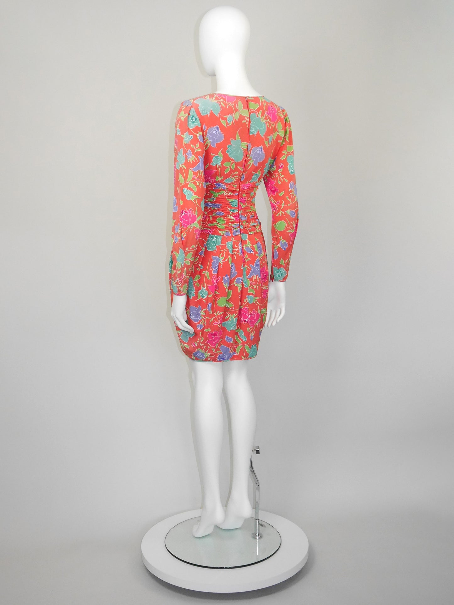 EMANUEL UNGARO Parallèle 1980s 1990s Vintage Floral Silk Day Dress Size XXS