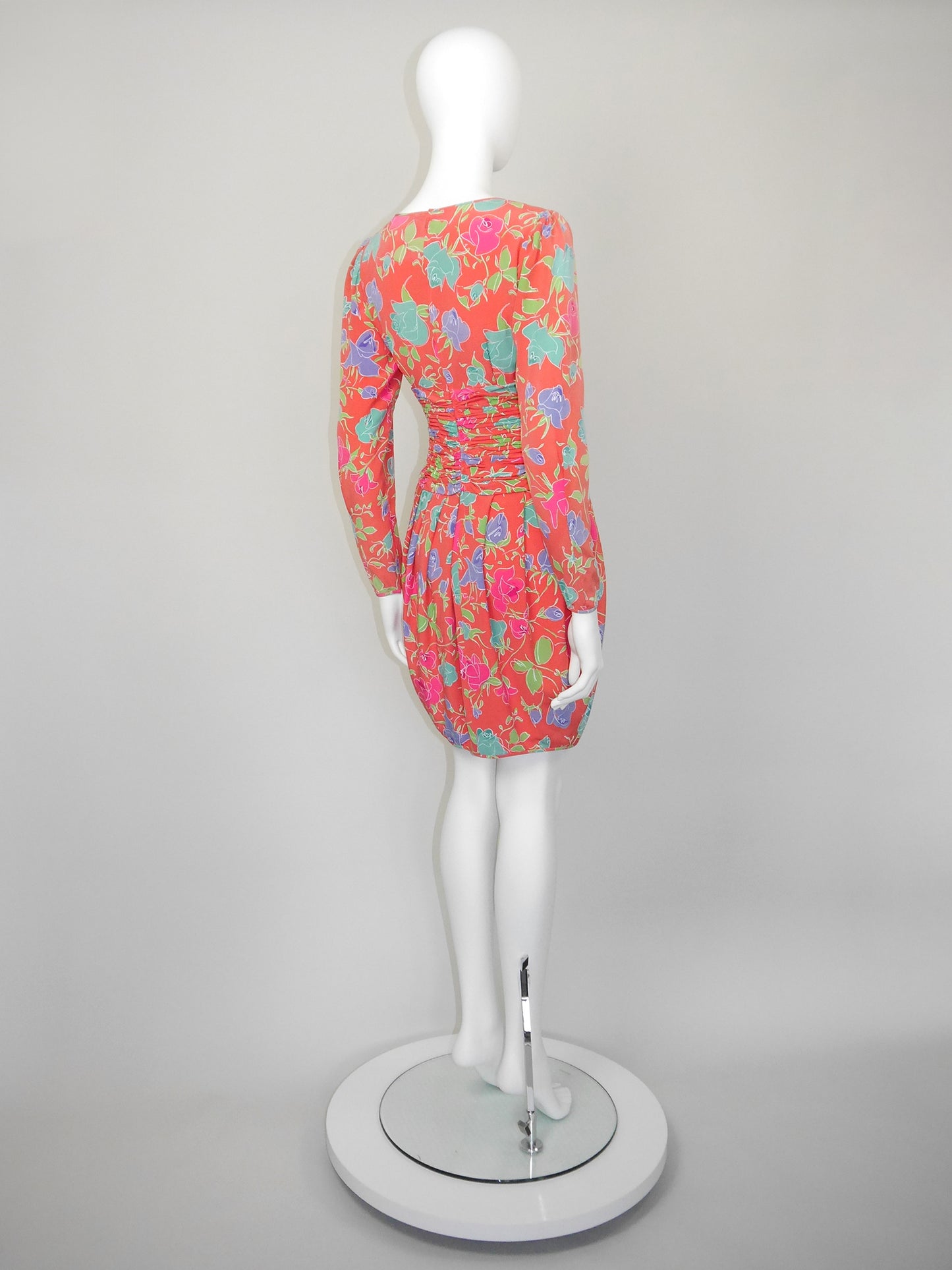 EMANUEL UNGARO Parallèle 1980s 1990s Vintage Floral Silk Day Dress Size XXS