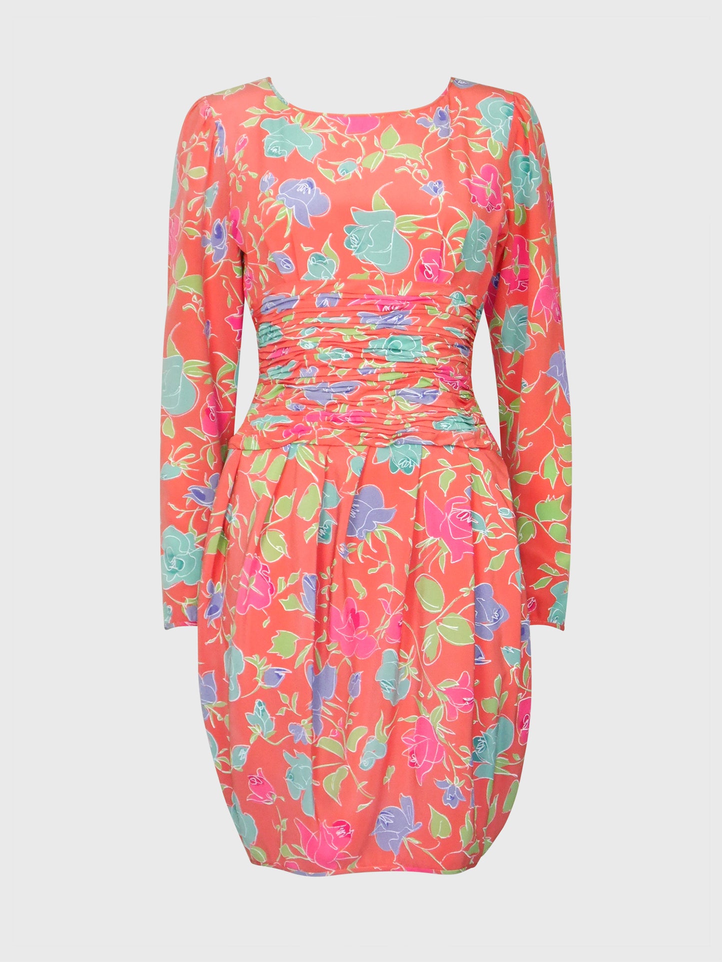 EMANUEL UNGARO Parallèle 1980s 1990s Vintage Floral Silk Day Dress Size XXS