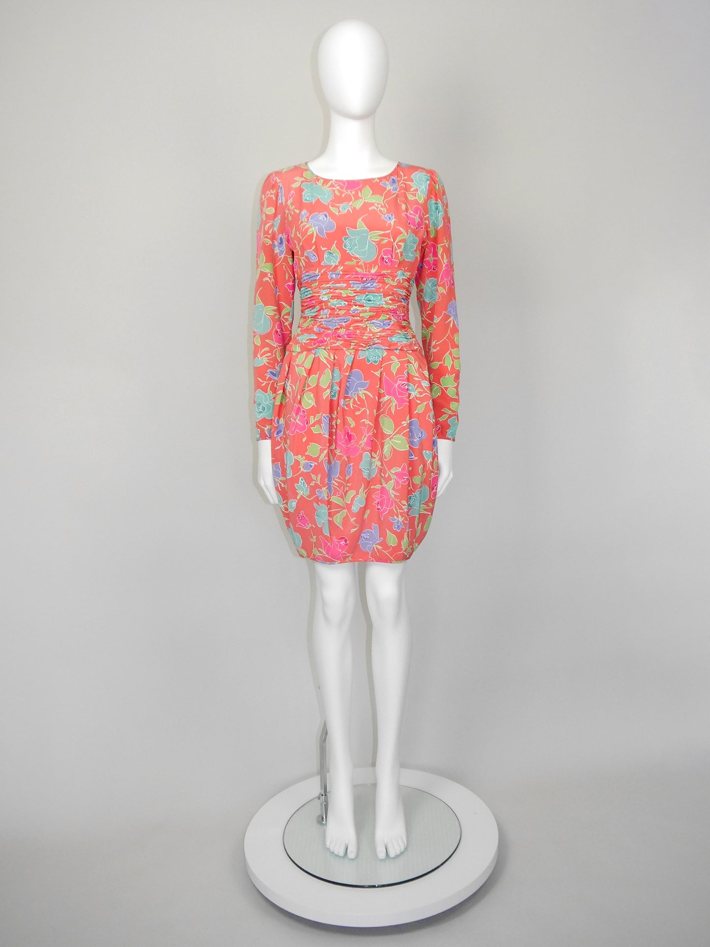 EMANUEL UNGARO Parallèle 1980s 1990s Vintage Floral Silk Day Dress Size XXS